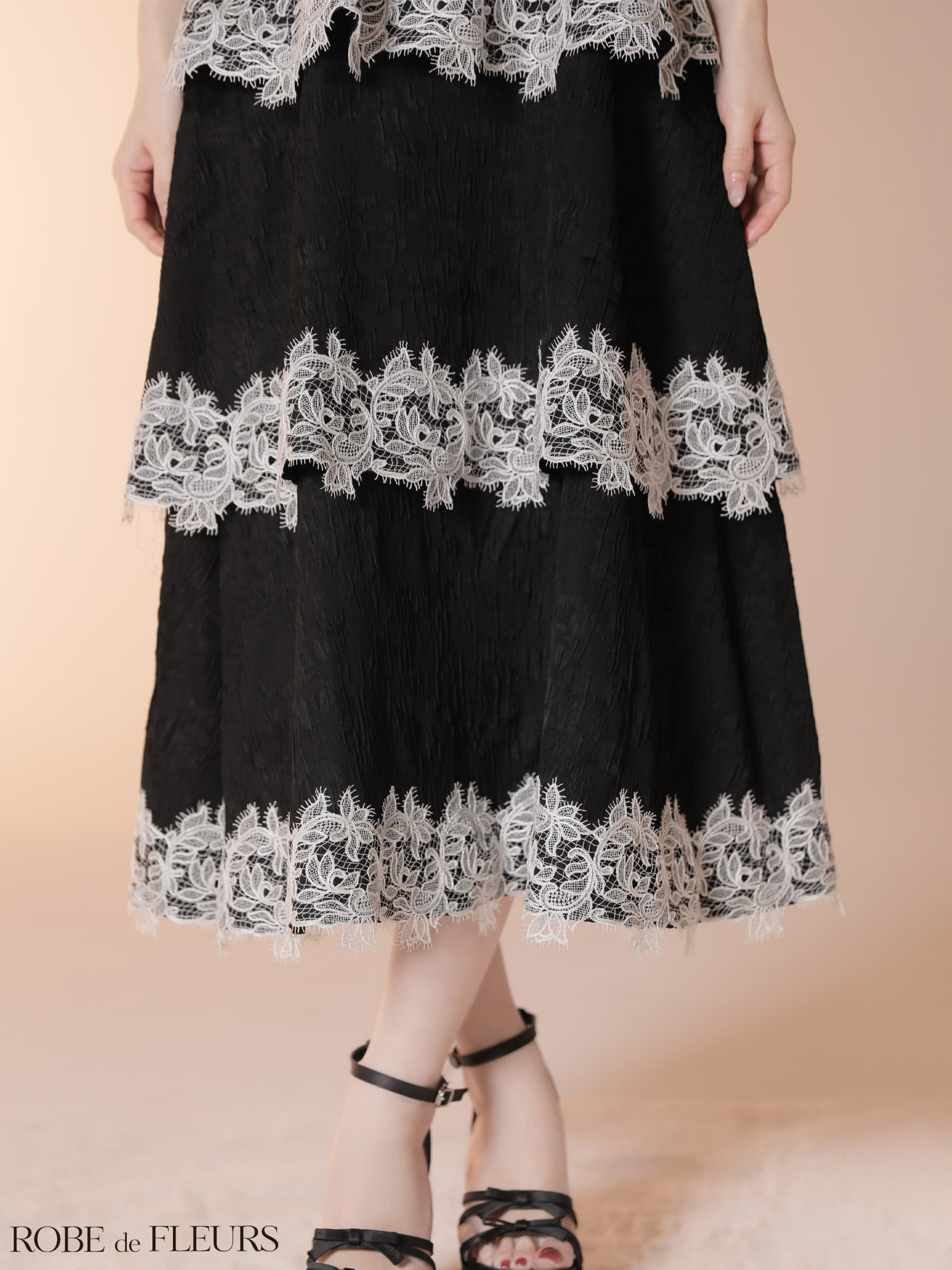 ROBE de FLEURS ローブドフルール 【Lサイズあり】 ジャガードレースティアードロングキャバドレス fm3487-c