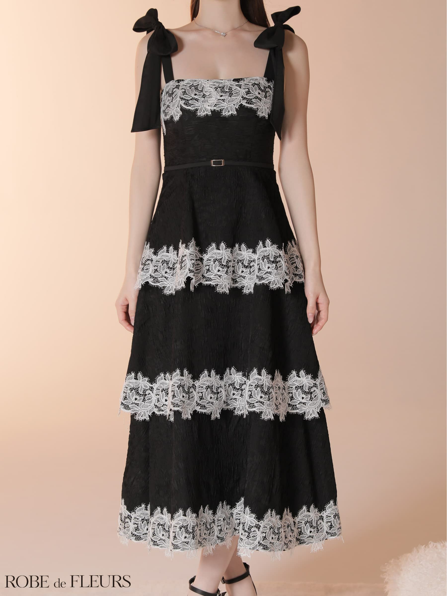 ROBE de FLEURS ローブドフルール 【Lサイズあり】 ジャガードレースティアードロングキャバドレス fm3487-c