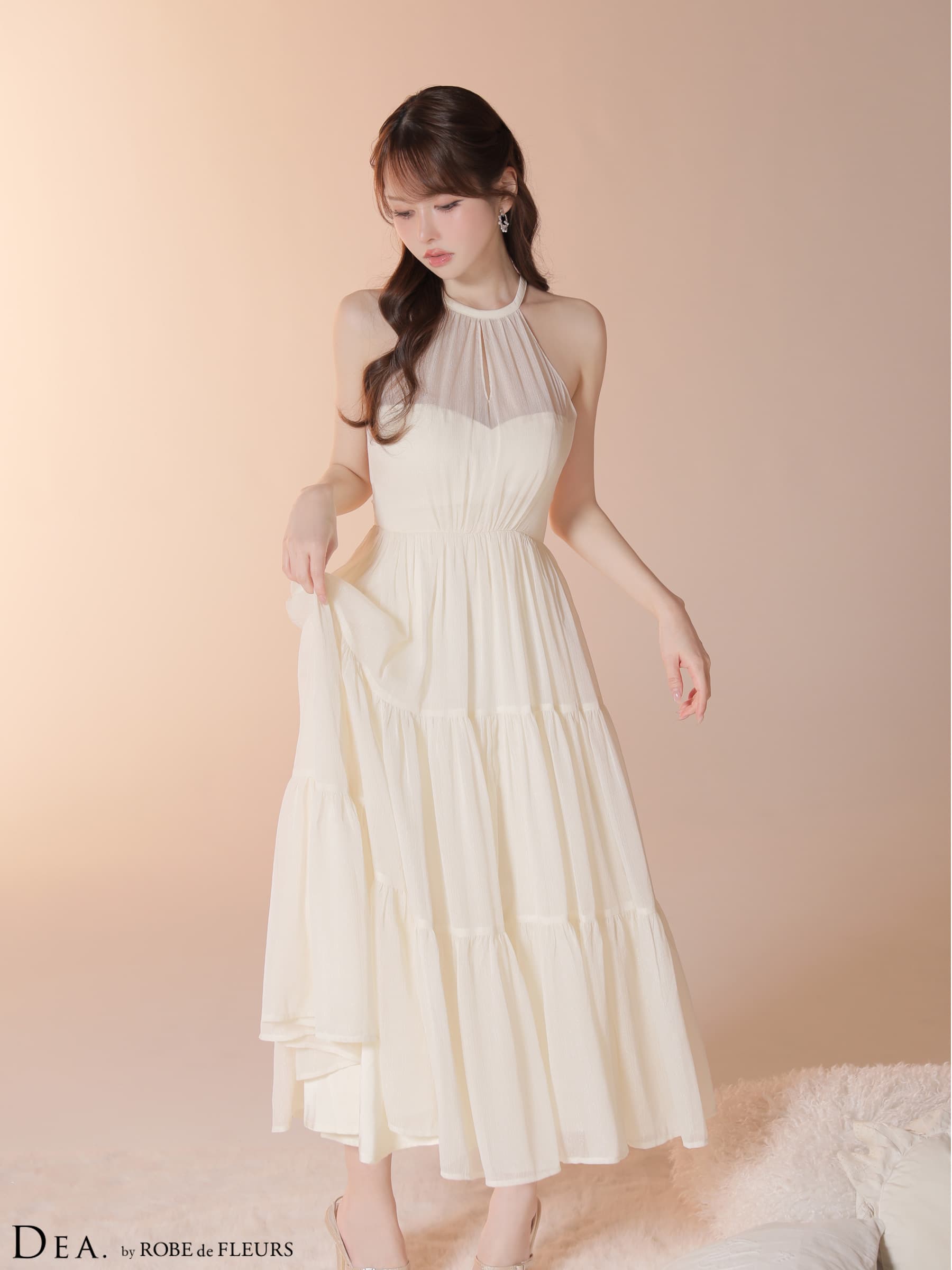  DEA. ディア バイ ローブドフルール 【Lサイズあり】 ラメシフォンホルターネックティアードロングドレス de4145-c
