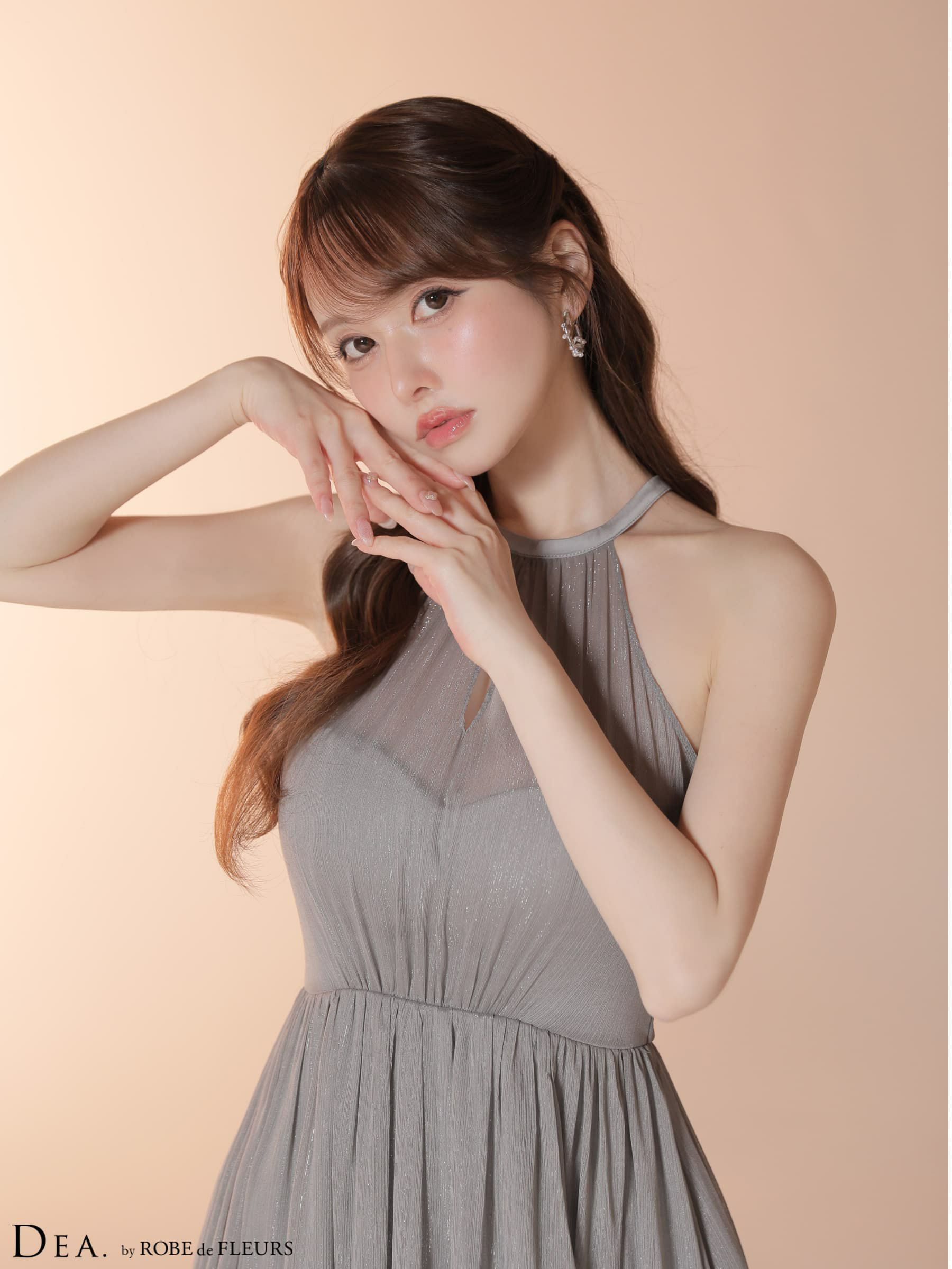  DEA. ディア バイ ローブドフルール 【Lサイズあり】 ラメシフォンホルターネックティアードロングドレス de4145-c