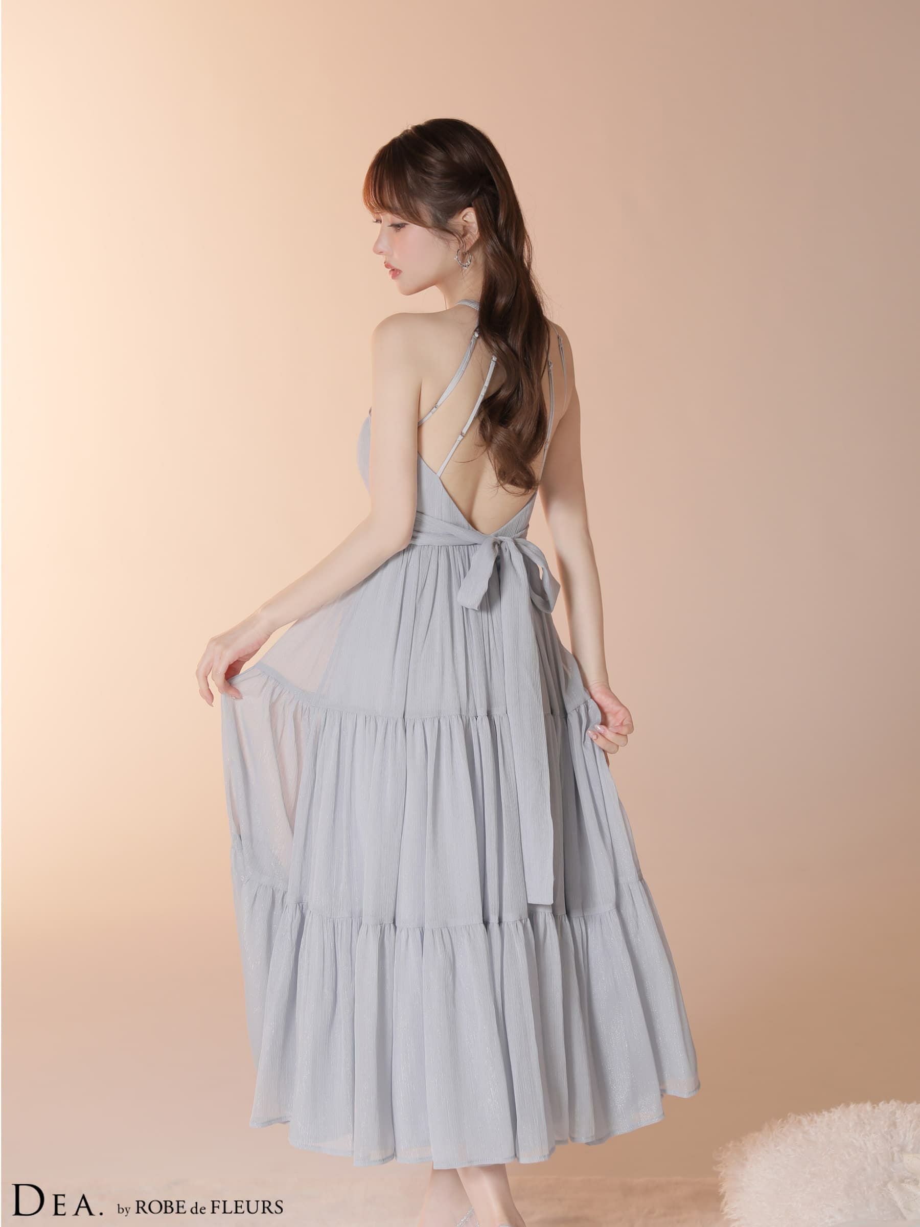  DEA. ディア バイ ローブドフルール 【Lサイズあり】 ラメシフォンホルターネックティアードロングドレス de4145-c