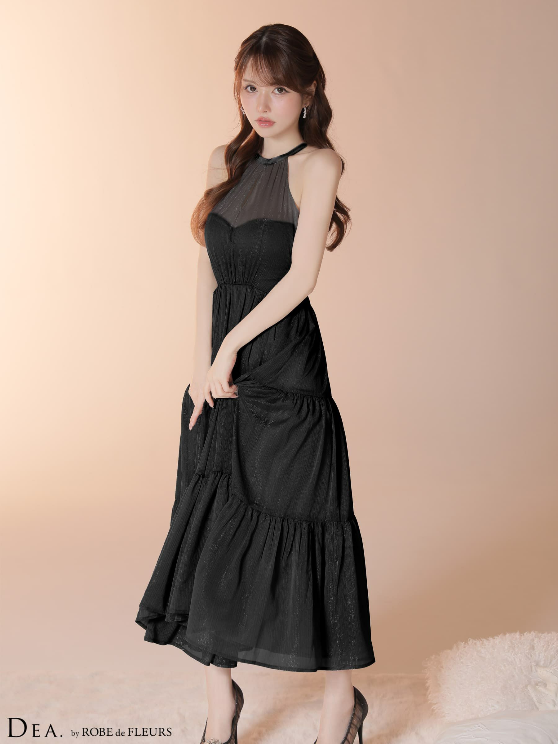  DEA. ディア バイ ローブドフルール 【Lサイズあり】 ラメシフォンホルターネックティアードロングドレス de4145-c