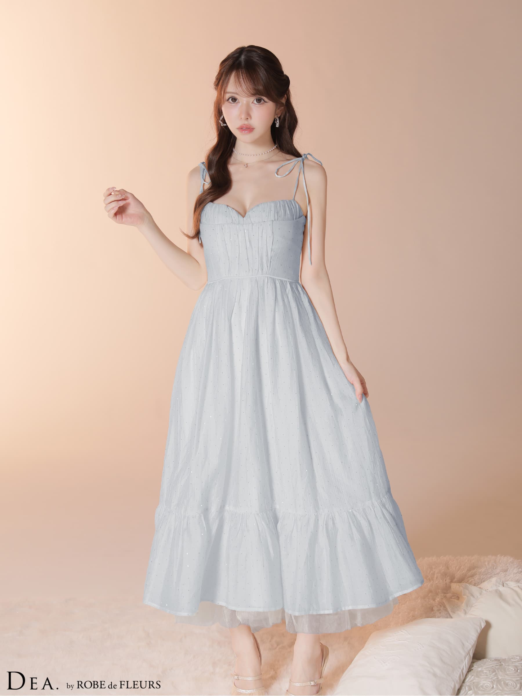 DEA. ディア バイ ローブドフルール 【XS～Lサイズあり】 ストーン付きシフォンロングキャミキャバドレス de4147-c