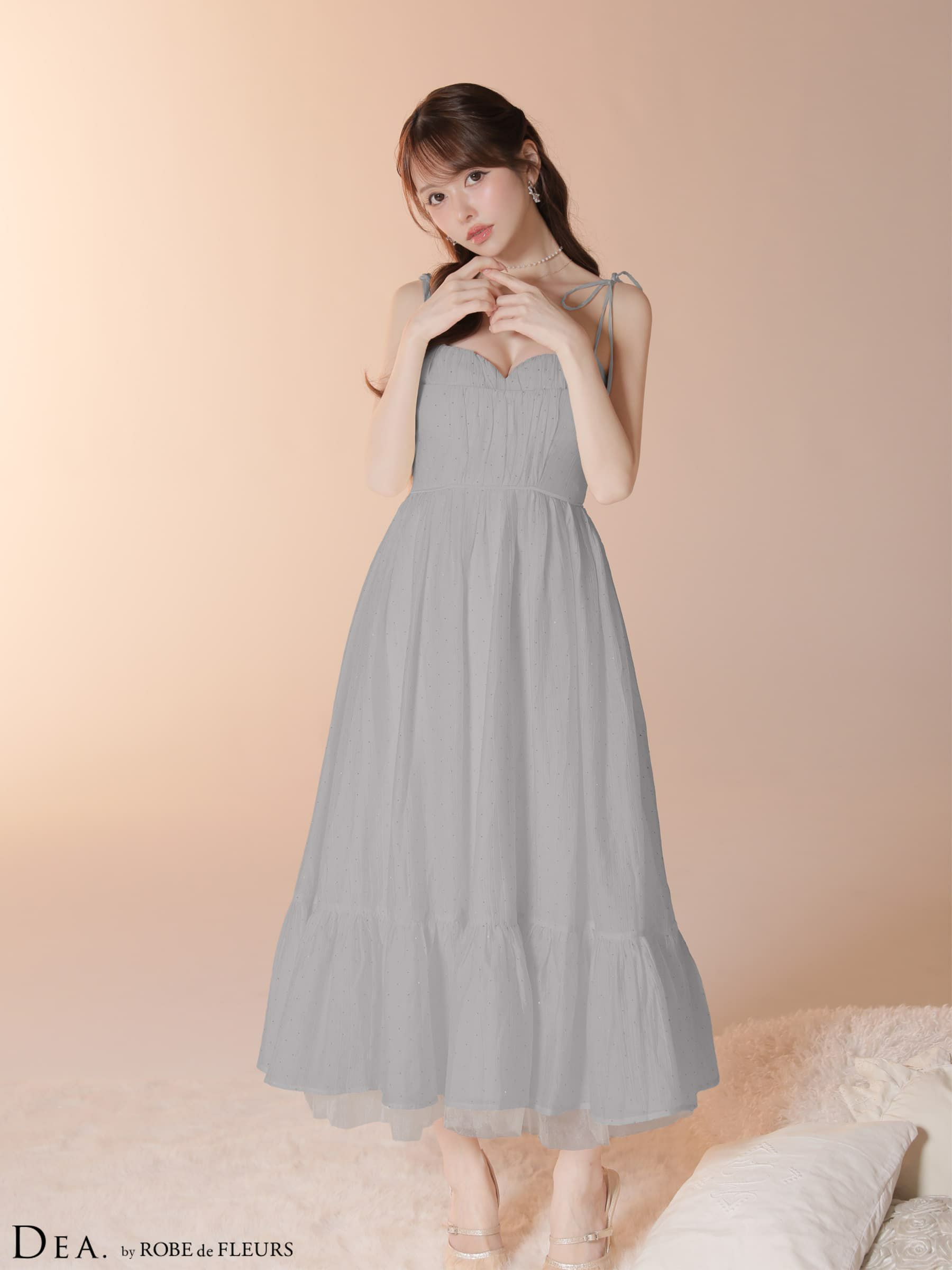 DEA. ディア バイ ローブドフルール 【XS～Lサイズあり】 ストーン付きシフォンロングキャミキャバドレス de4147-c