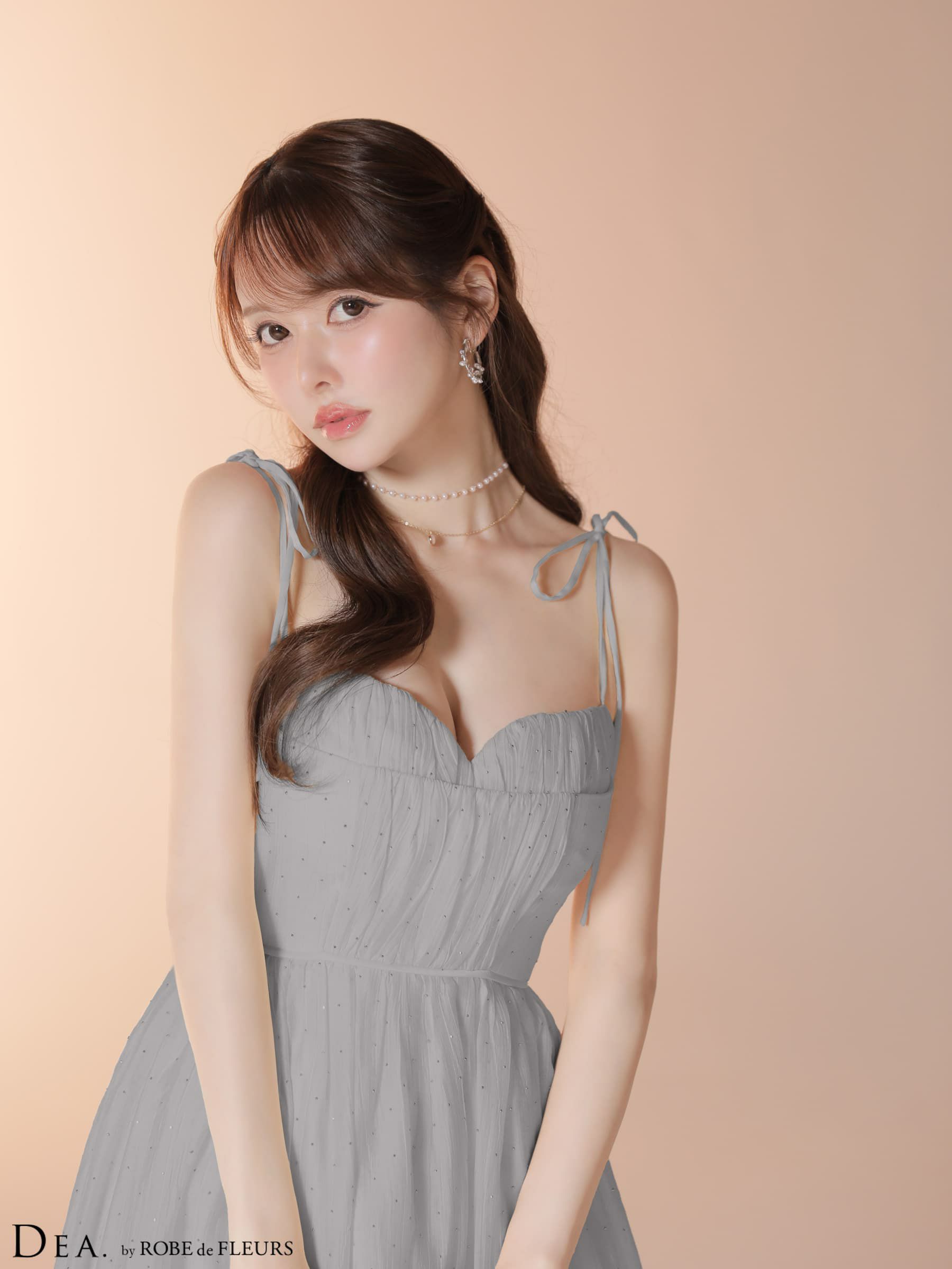 DEA. ディア バイ ローブドフルール 【XS～Lサイズあり】 ストーン付きシフォンロングキャミキャバドレス de4147-c