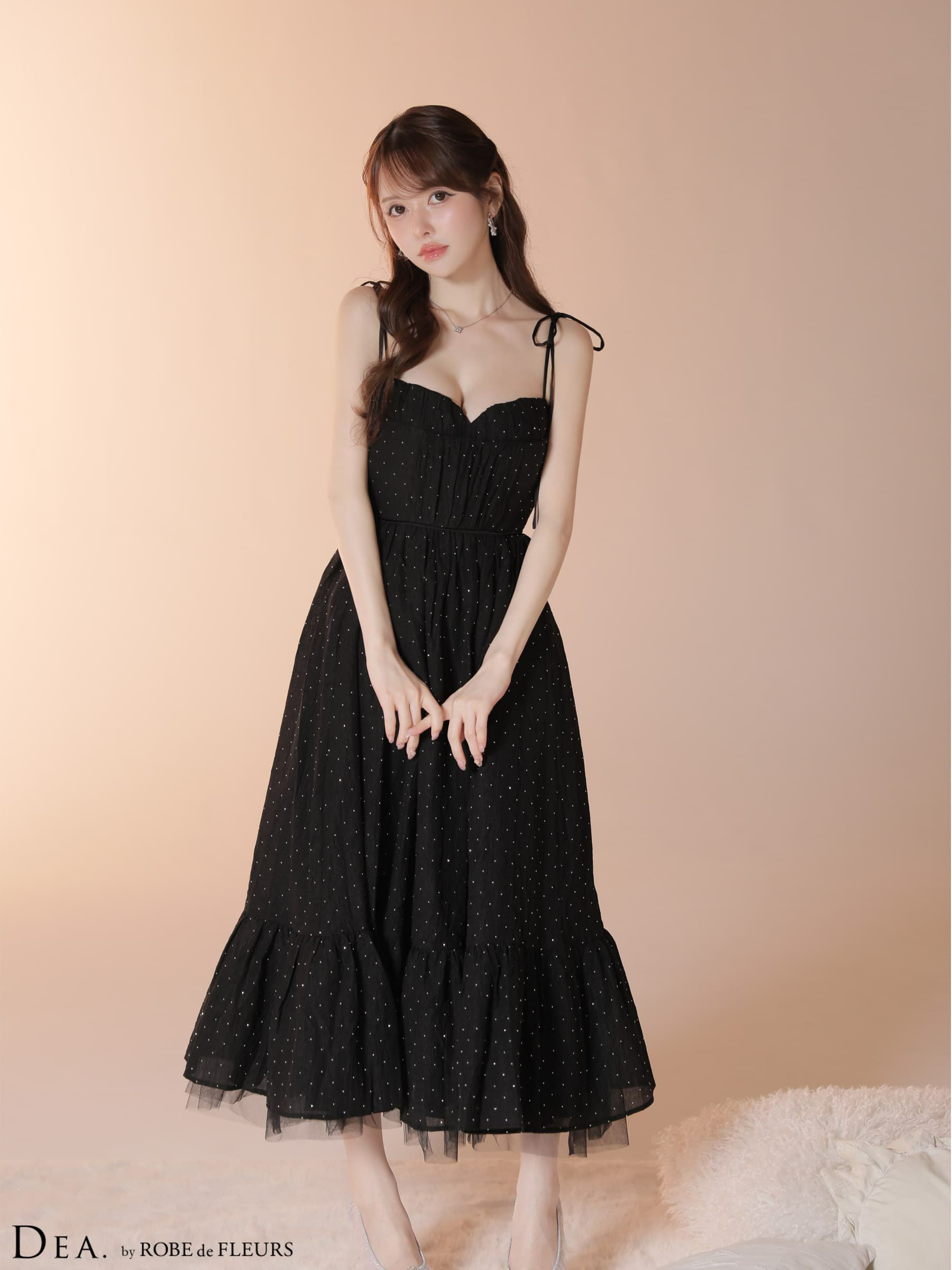 DEA. ディア バイ ローブドフルール 【XS～Lサイズあり】 ストーン付きシフォンロングキャミキャバドレス de4147-c