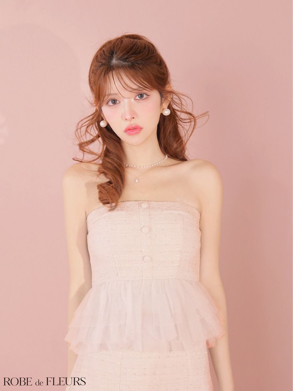 ROBE de FLEURS ローブドフルール 【XSサイズあり】 ベアラメツイードチュールフリルセットアップミニキャバドレス fm4336