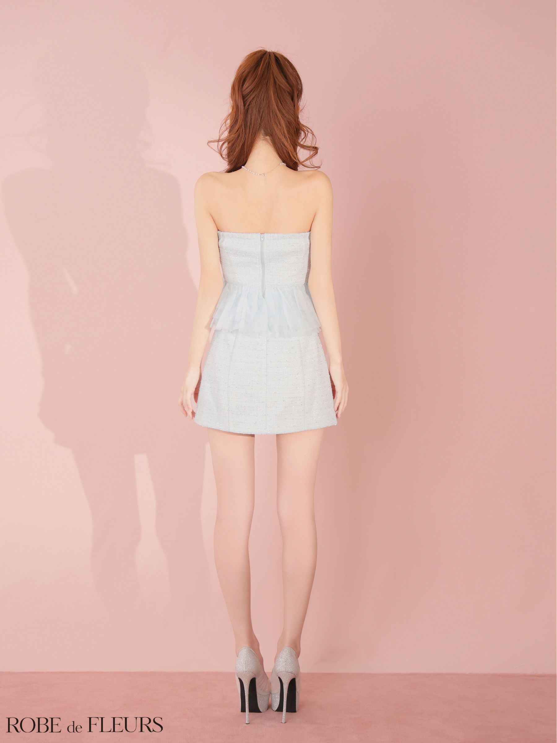 ROBE de FLEURS ローブドフルール 【XSサイズあり】 ベアラメツイードチュールフリルセットアップミニキャバドレス fm4336