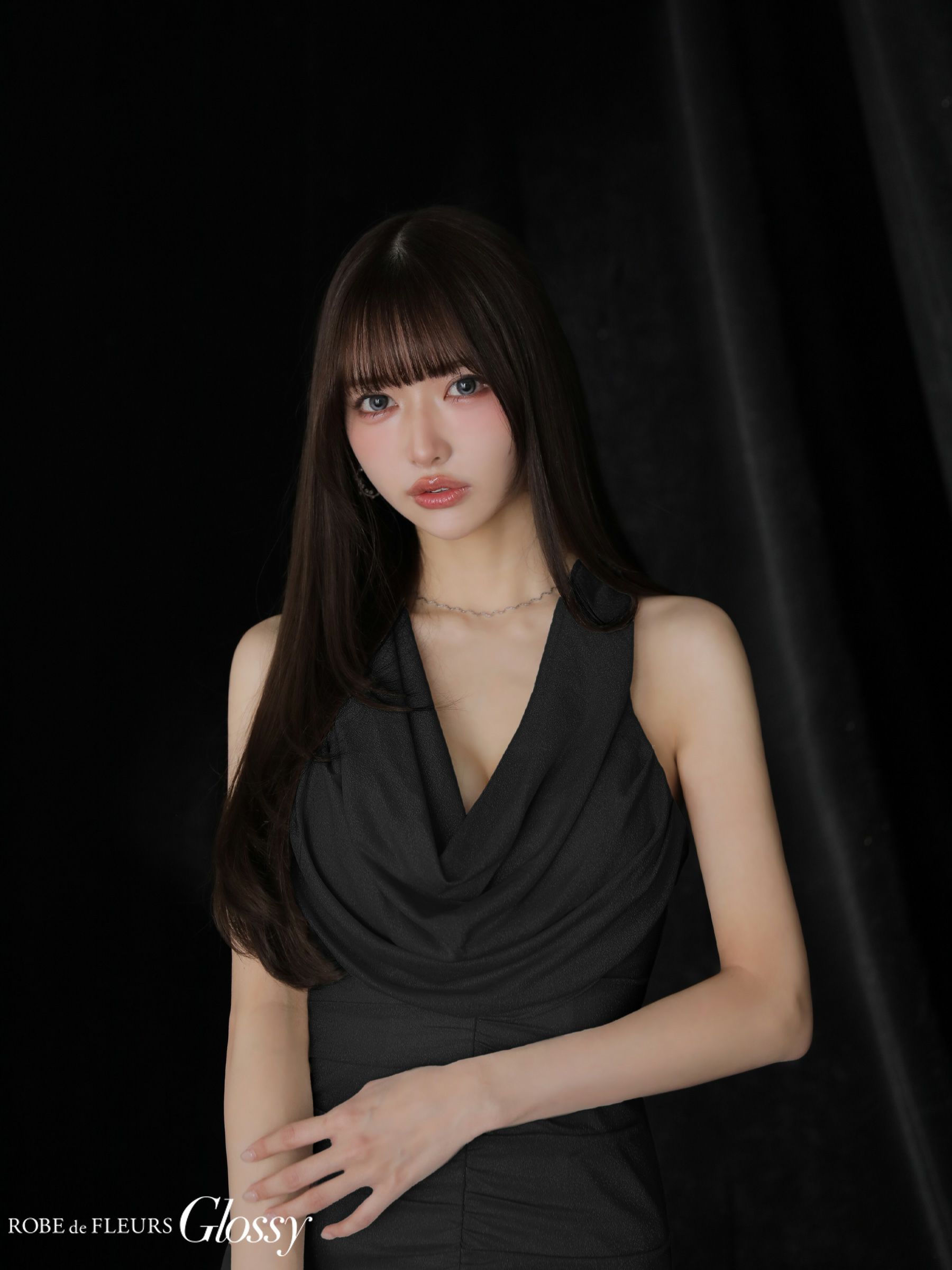 Glossy ローブドフルールグロッシー 【XSサイズあり】 ラメニットカウルネックシャーリングノースリーブタイトキャバドレス gl3967