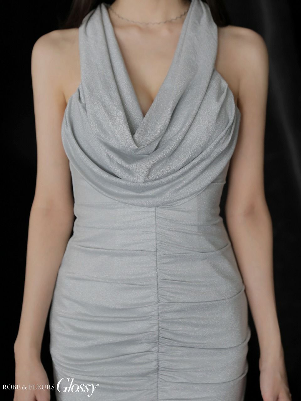 Glossy ローブドフルールグロッシー 【XSサイズあり】 ラメニットカウルネックシャーリングノースリーブタイトキャバドレス gl3967