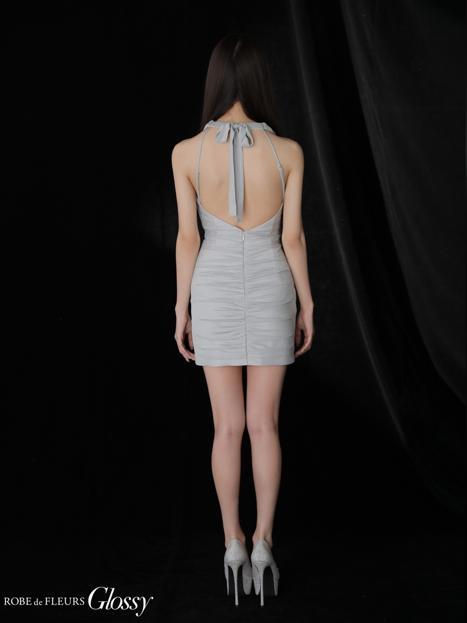 Glossy ローブドフルールグロッシー 【XSサイズあり】 ラメニットカウルネックシャーリングノースリーブタイトキャバドレス gl3967