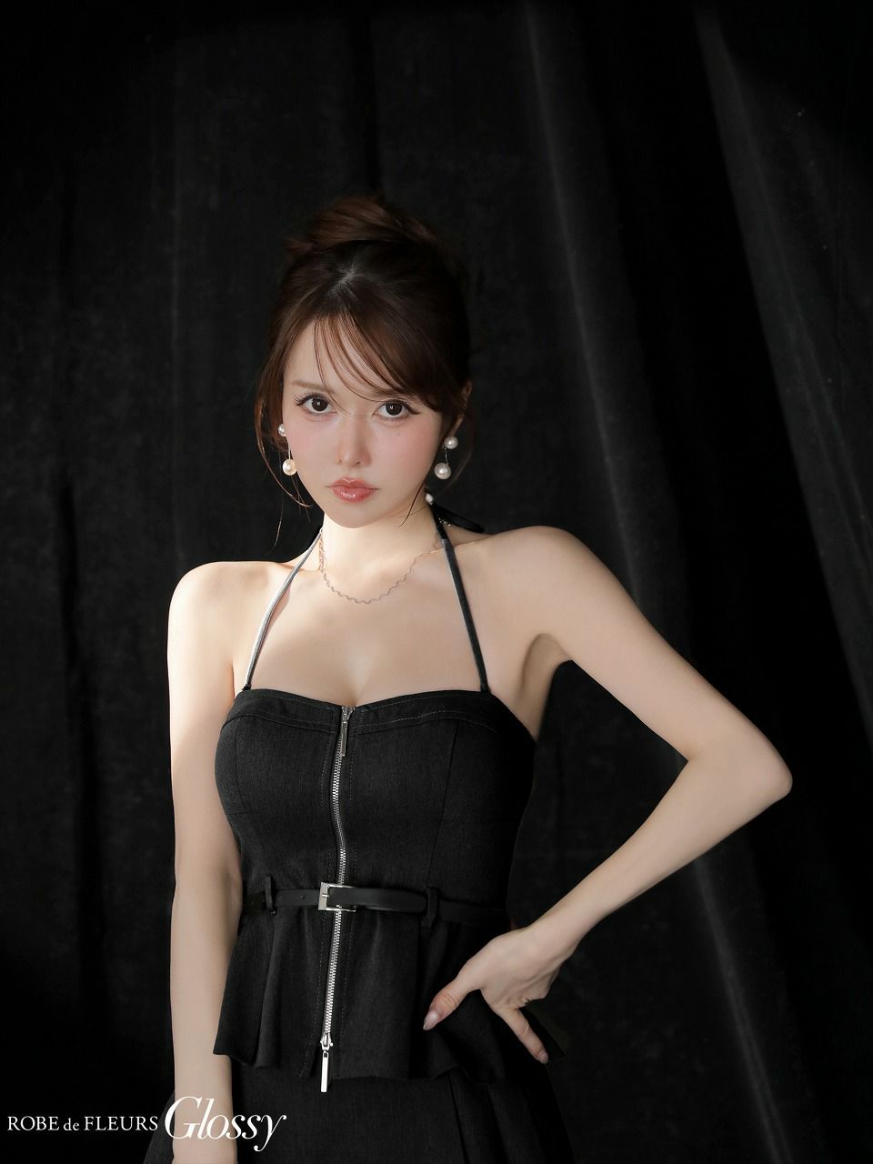 Glossy ローブドフルールグロッシー 【XSサイズあり】ホルターぺプラムベアセットアップミニキャバドレス gl3958