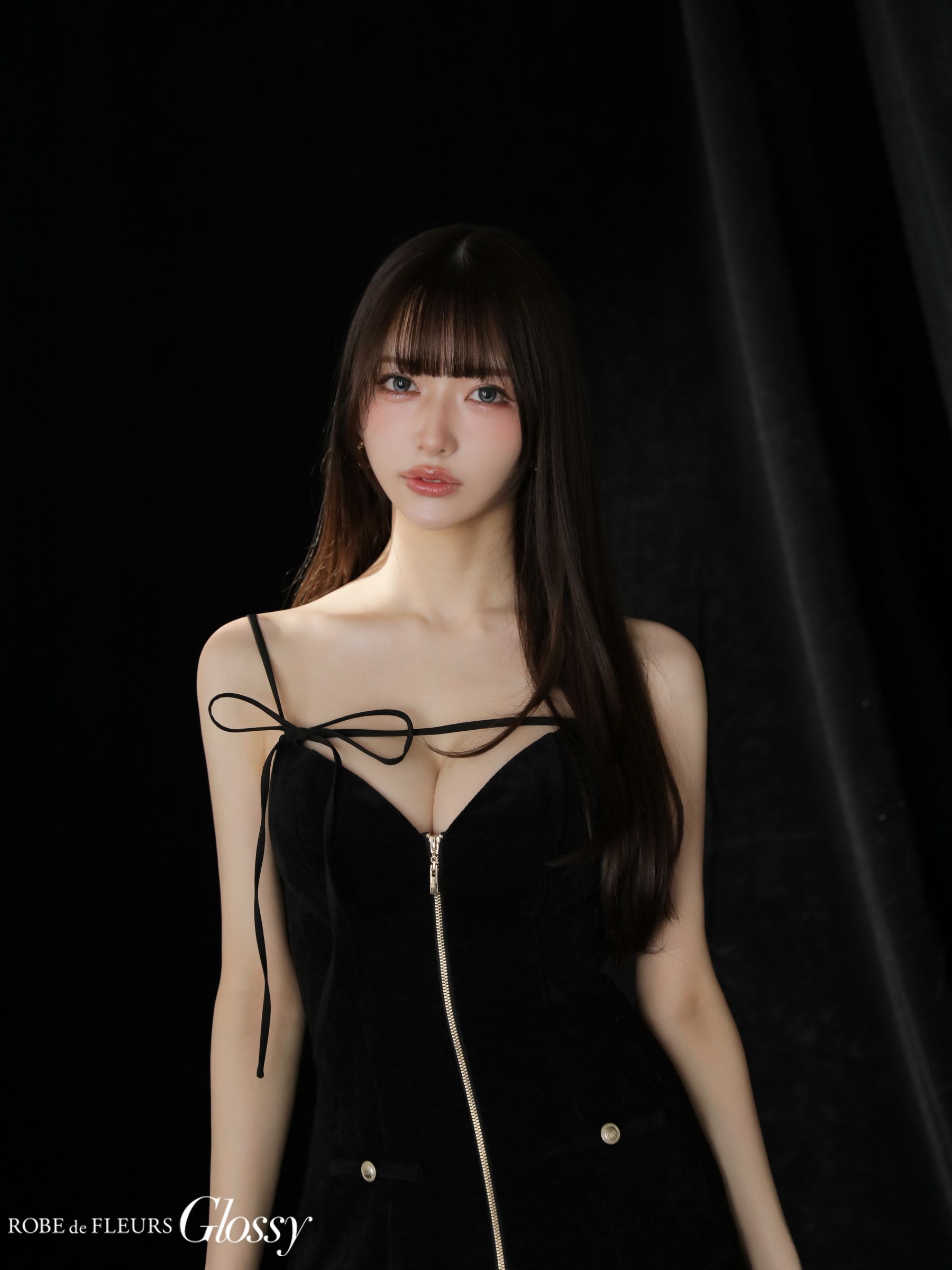 Glossy ローブドフルールグロッシー 【XSサイズあり】バストリボンラメツイードキャミフレアミニキャバドレス gl4316