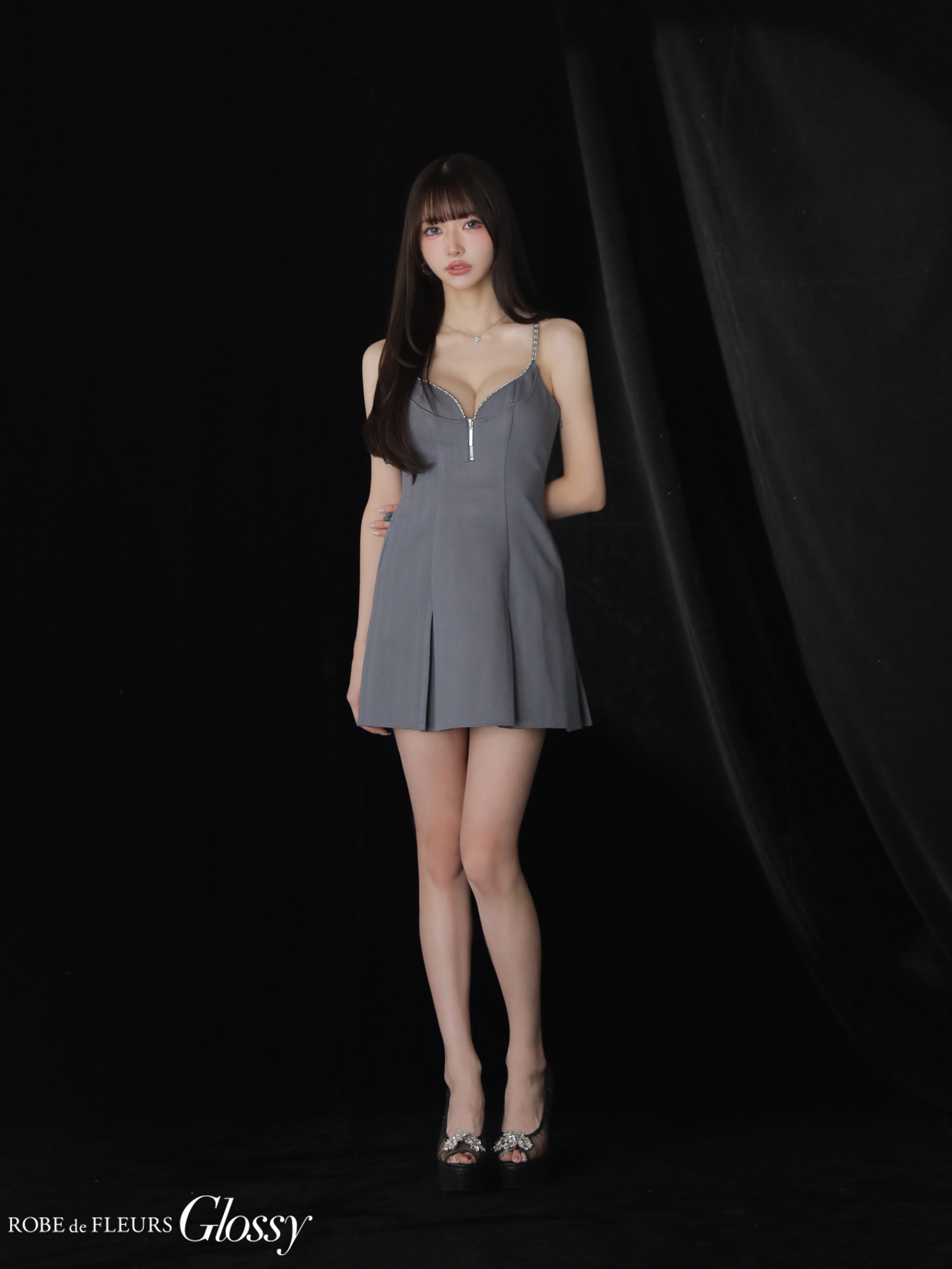 Glossy ローブドフルールグロッシー 【XSサイズあり】 ジップキャミフレアミニキャバドレス gl3963