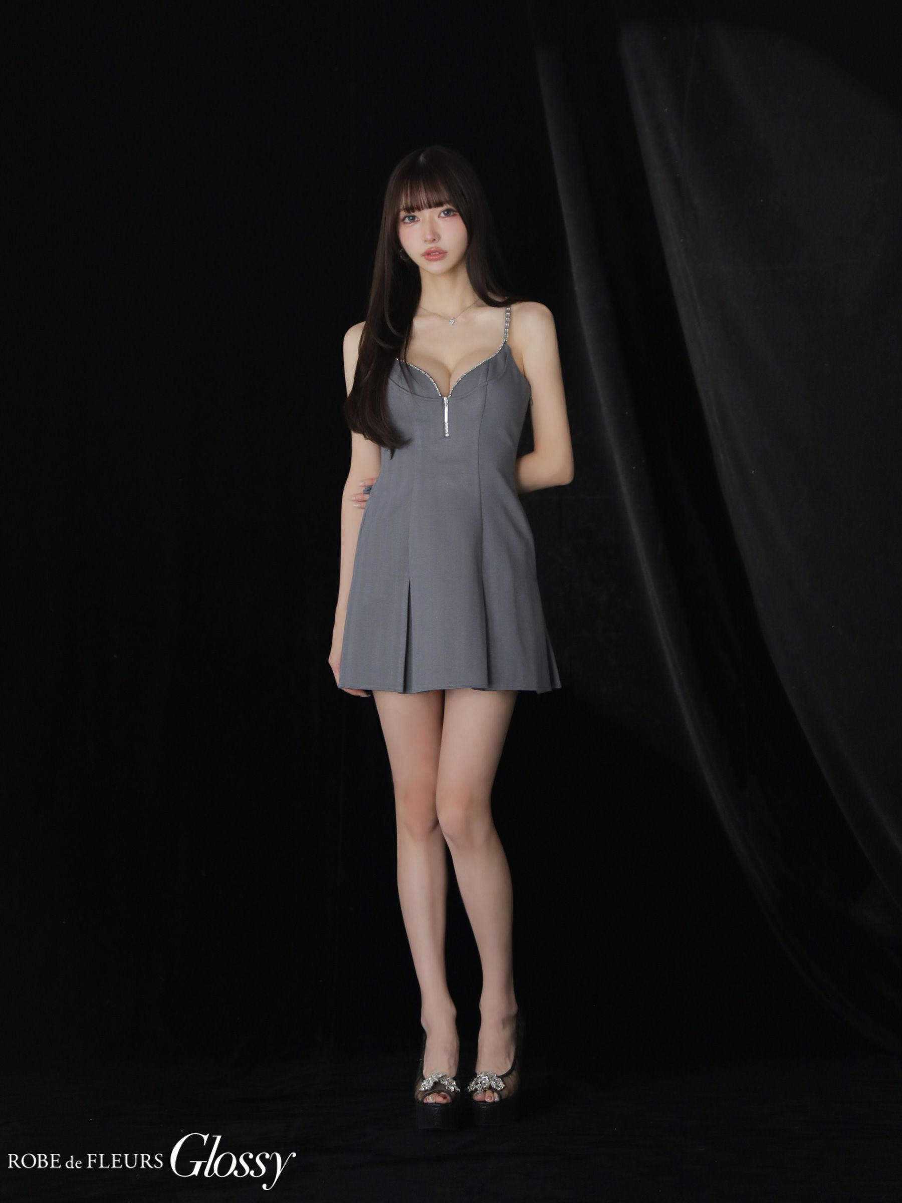 Glossy ローブドフルールグロッシー 【XSサイズあり】 ジップキャミフレアミニキャバドレス gl3963