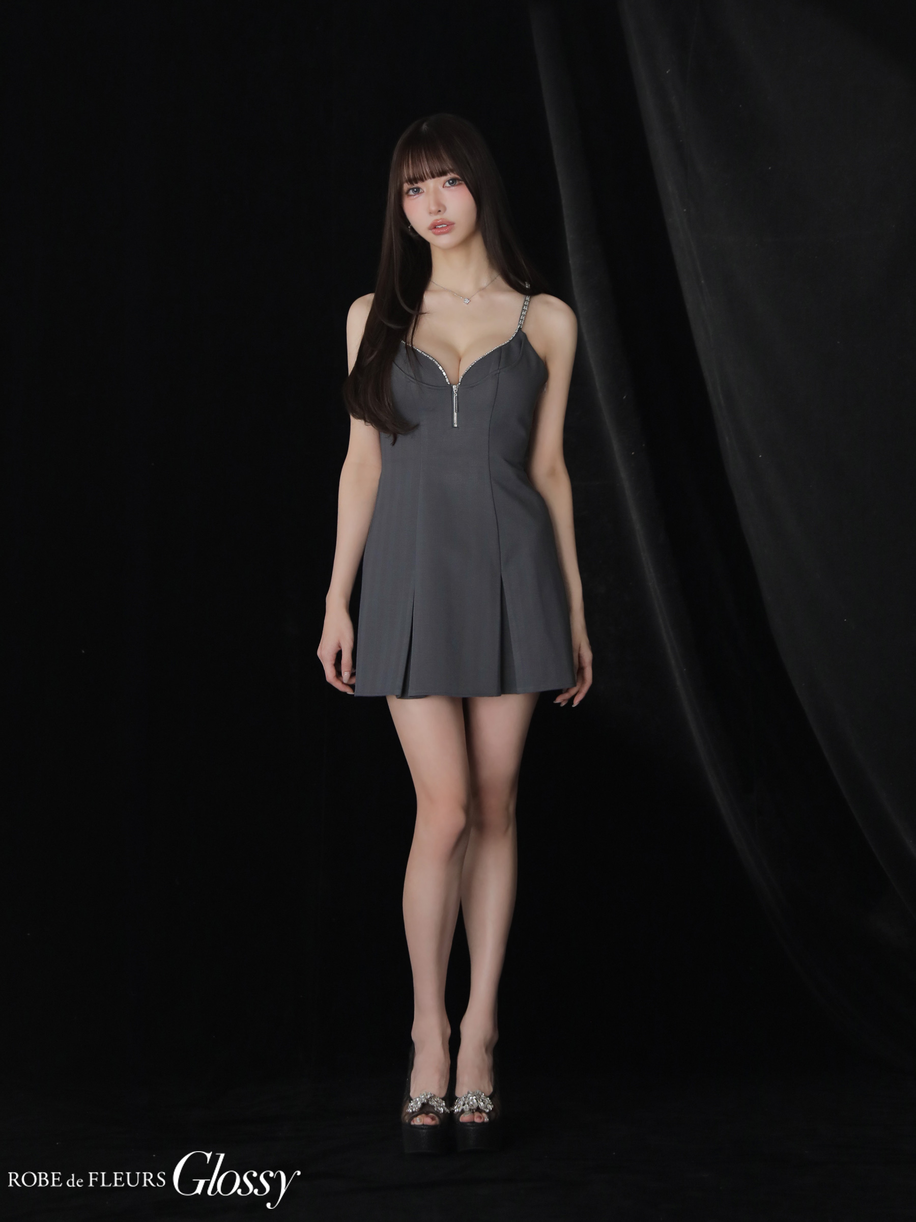 Glossy ローブドフルールグロッシー 【XSサイズあり】 ジップキャミフレアミニキャバドレス gl3963