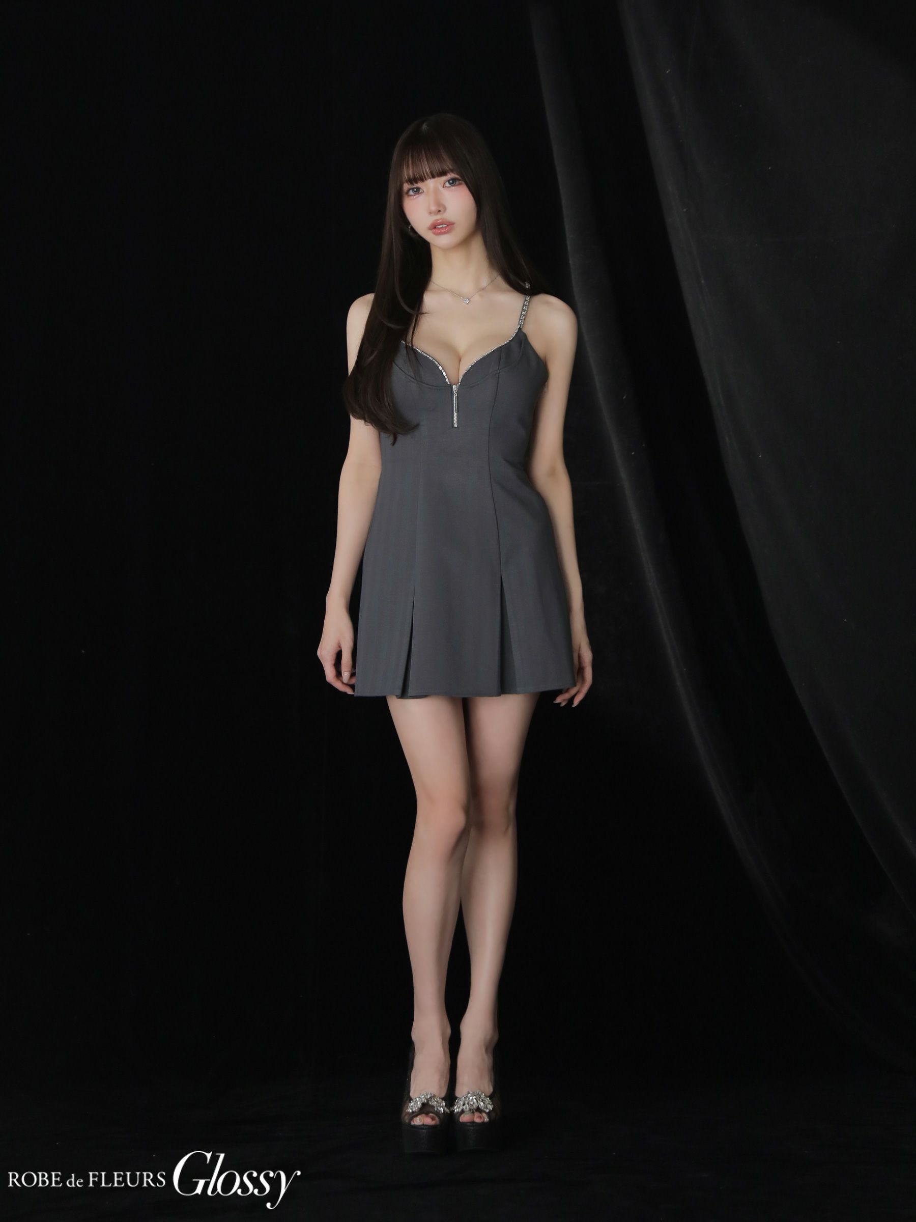 Glossy ローブドフルールグロッシー 【XSサイズあり】 ジップキャミフレアミニキャバドレス gl3963