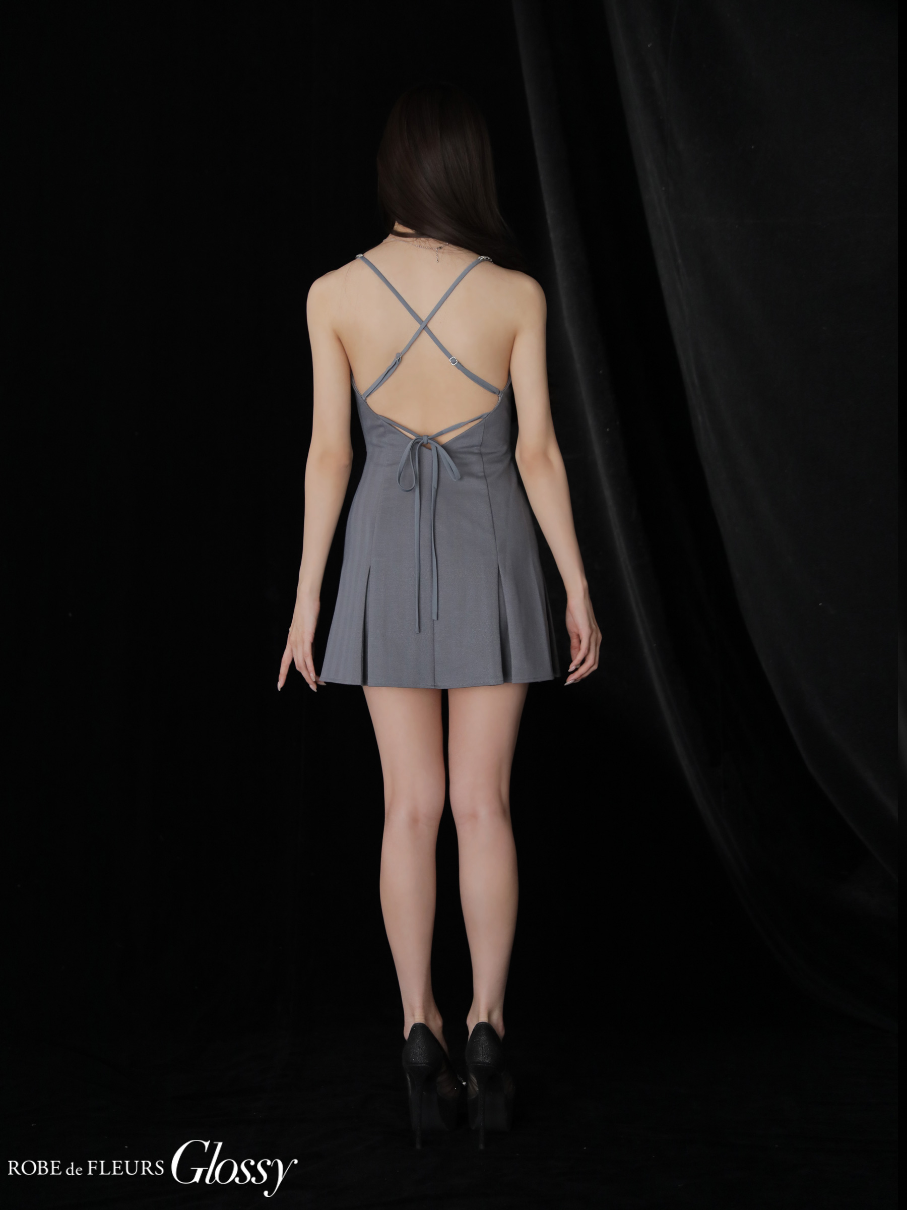 Glossy ローブドフルールグロッシー 【XSサイズあり】 ジップキャミフレアミニキャバドレス gl3963