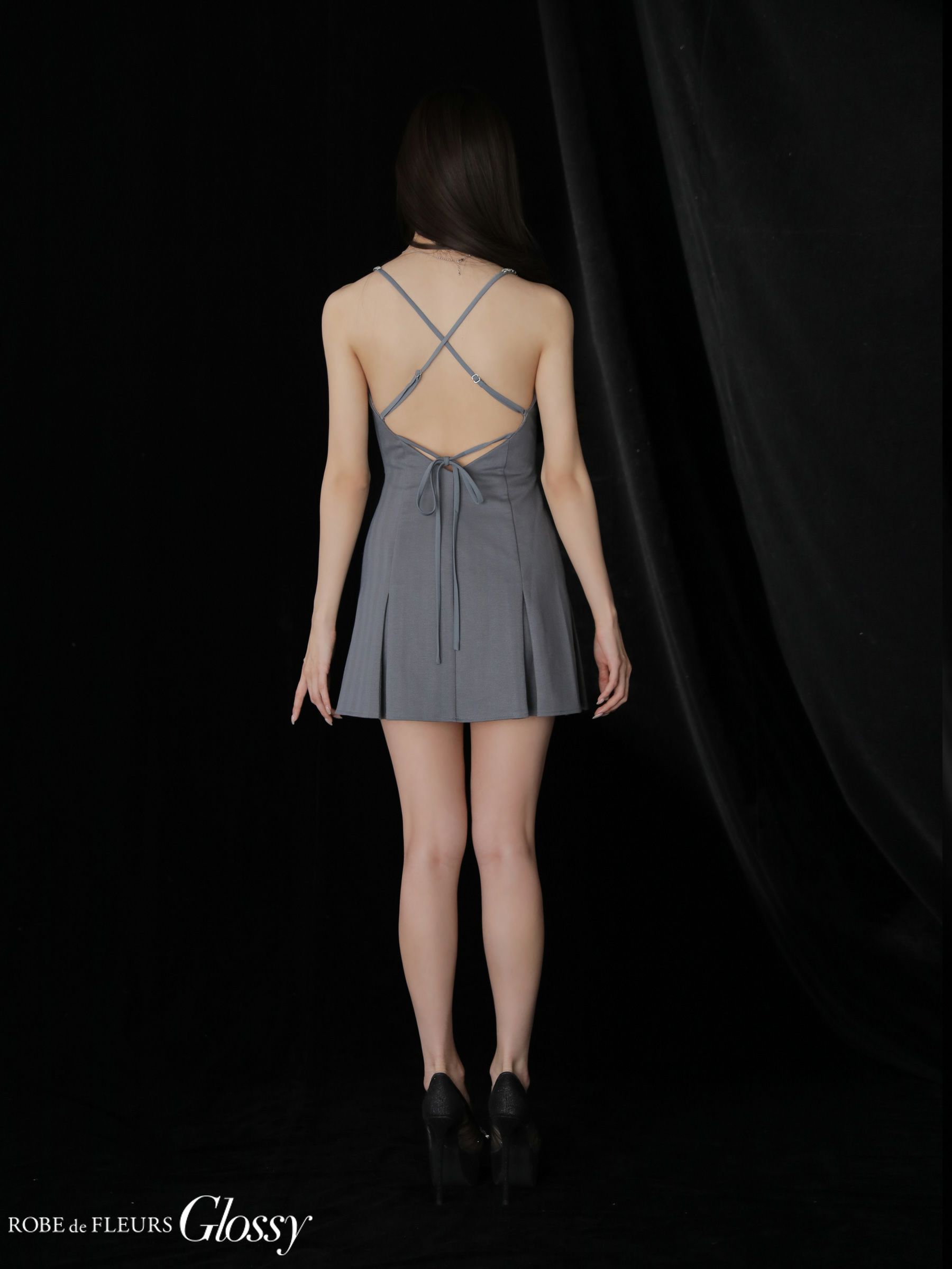 Glossy ローブドフルールグロッシー 【XSサイズあり】 ジップキャミフレアミニキャバドレス gl3963