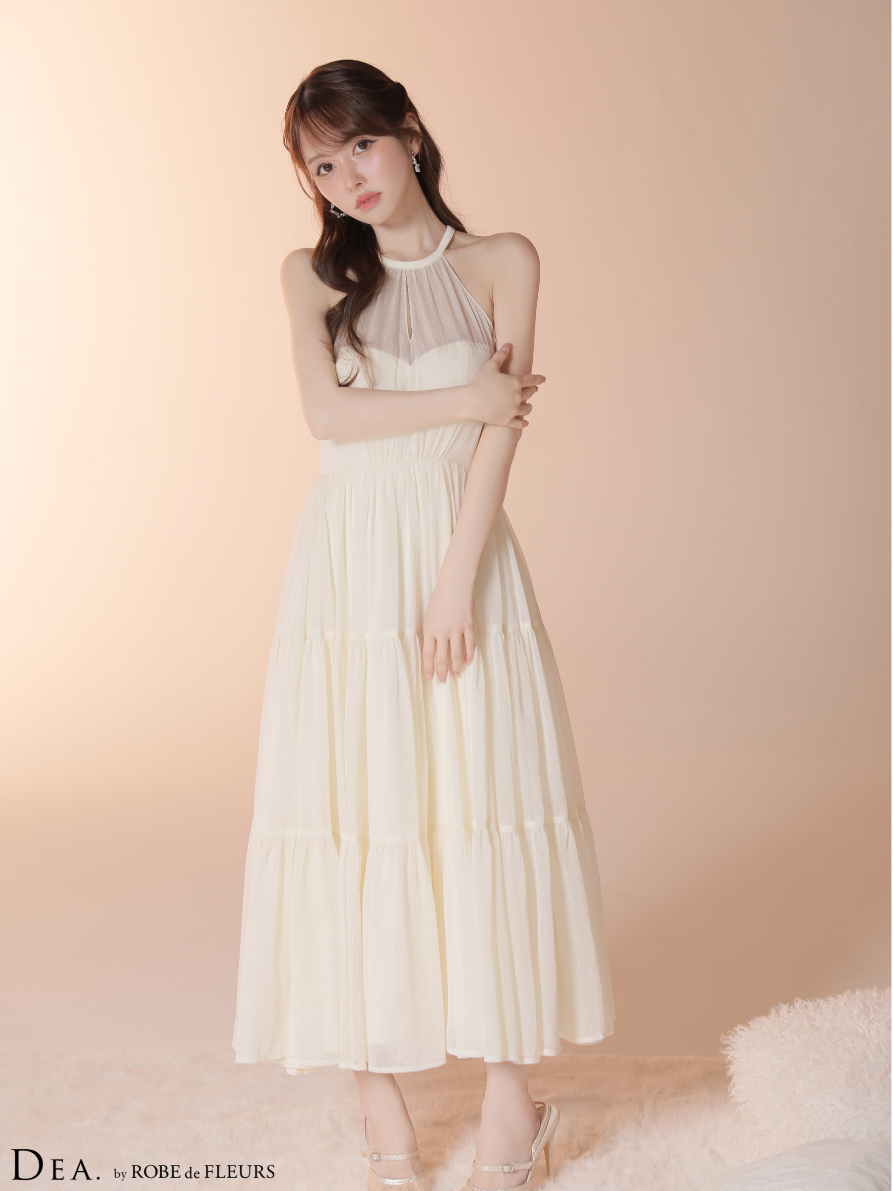 DEA. ディア バイ ローブドフルール 【Lサイズあり】 ラメシフォンホルターネックティアードロングドレス de4145