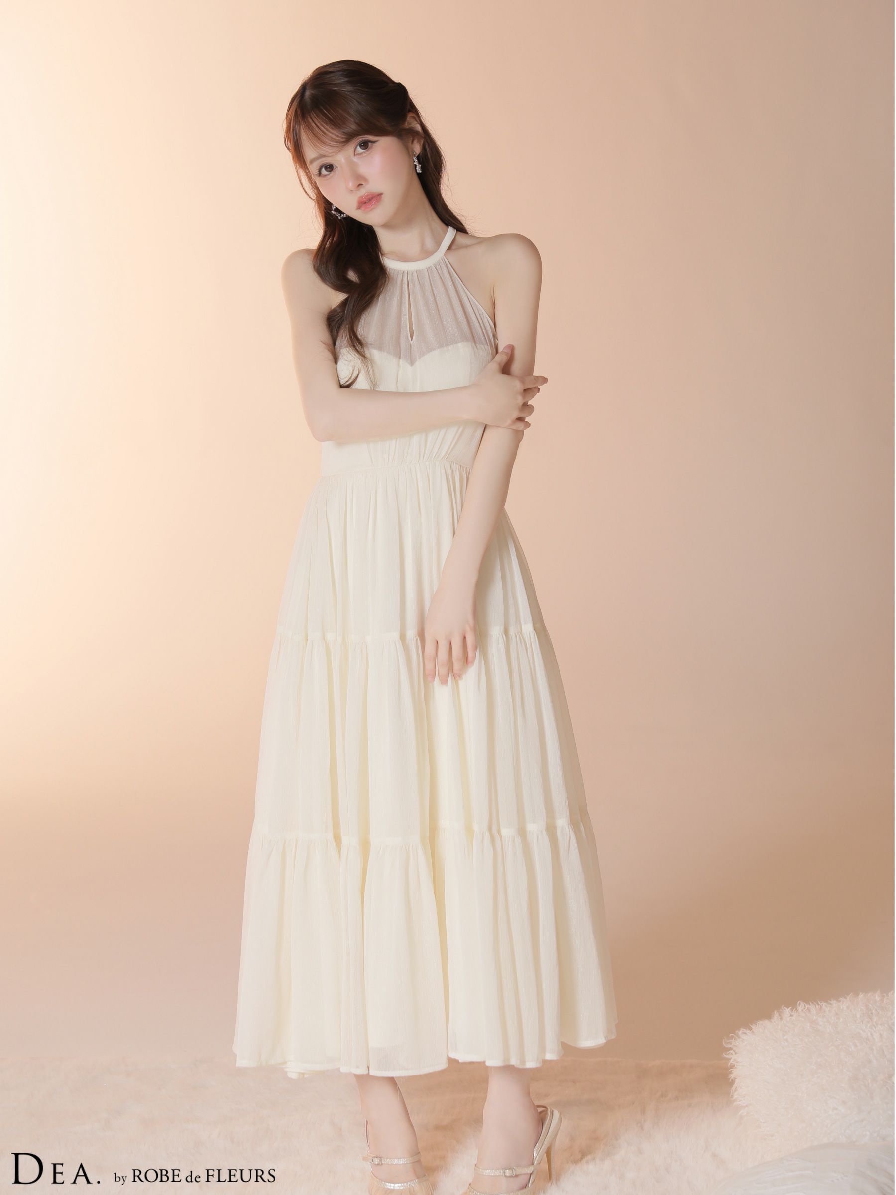 DEA. ディア バイ ローブドフルール 【Lサイズあり】 ラメシフォンホルターネックティアードロングドレス de4145