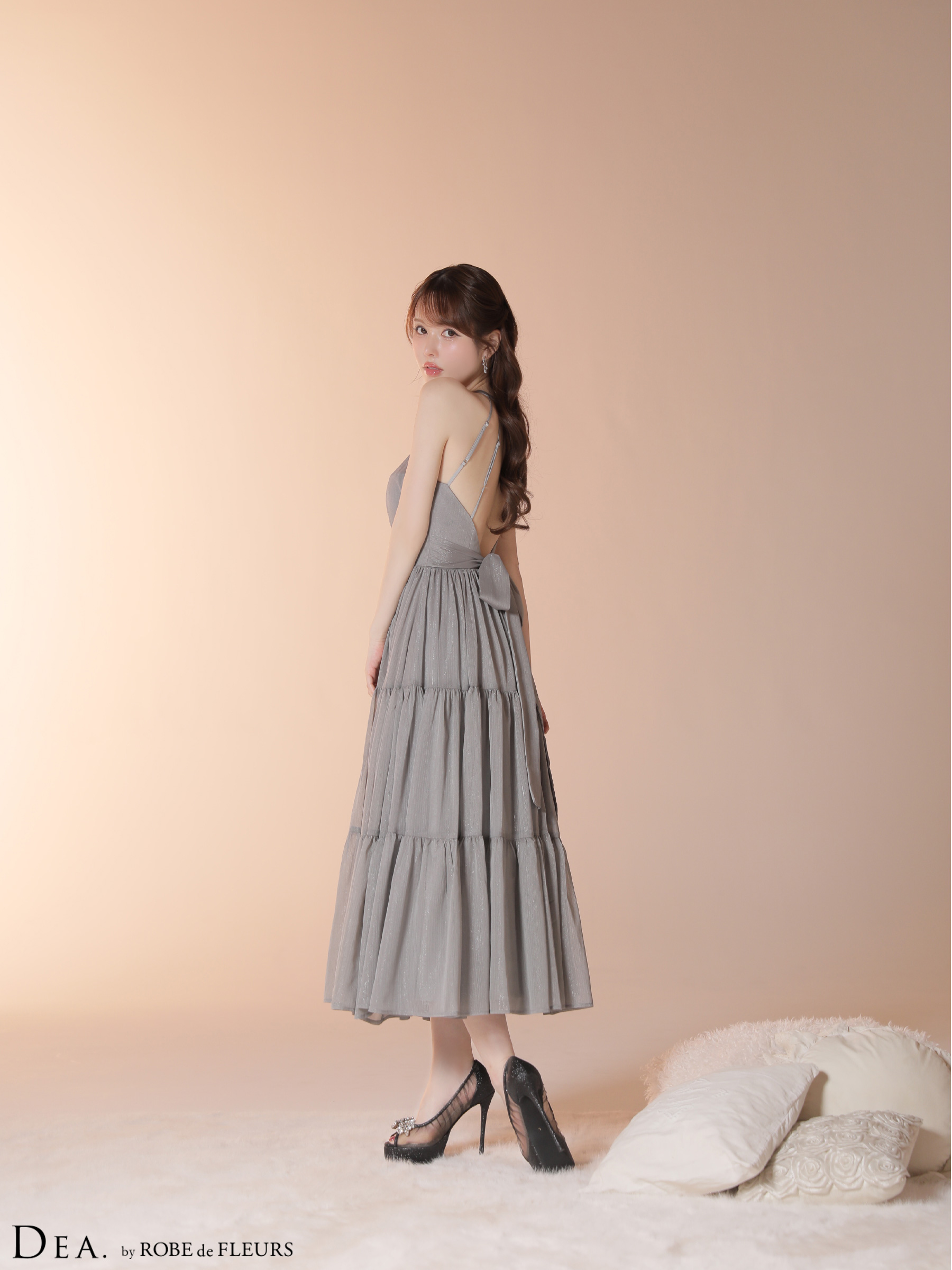 DEA. ディア バイ ローブドフルール 【Lサイズあり】 ラメシフォンホルターネックティアードロングドレス de4145