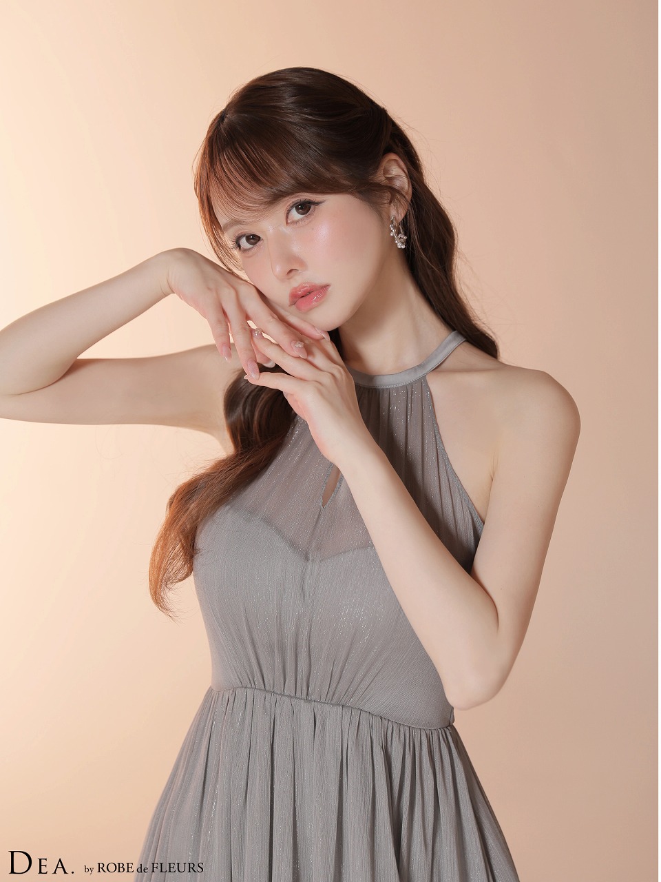 DEA. ディア バイ ローブドフルール 【Lサイズあり】 ラメシフォンホルターネックティアードロングドレス de4145