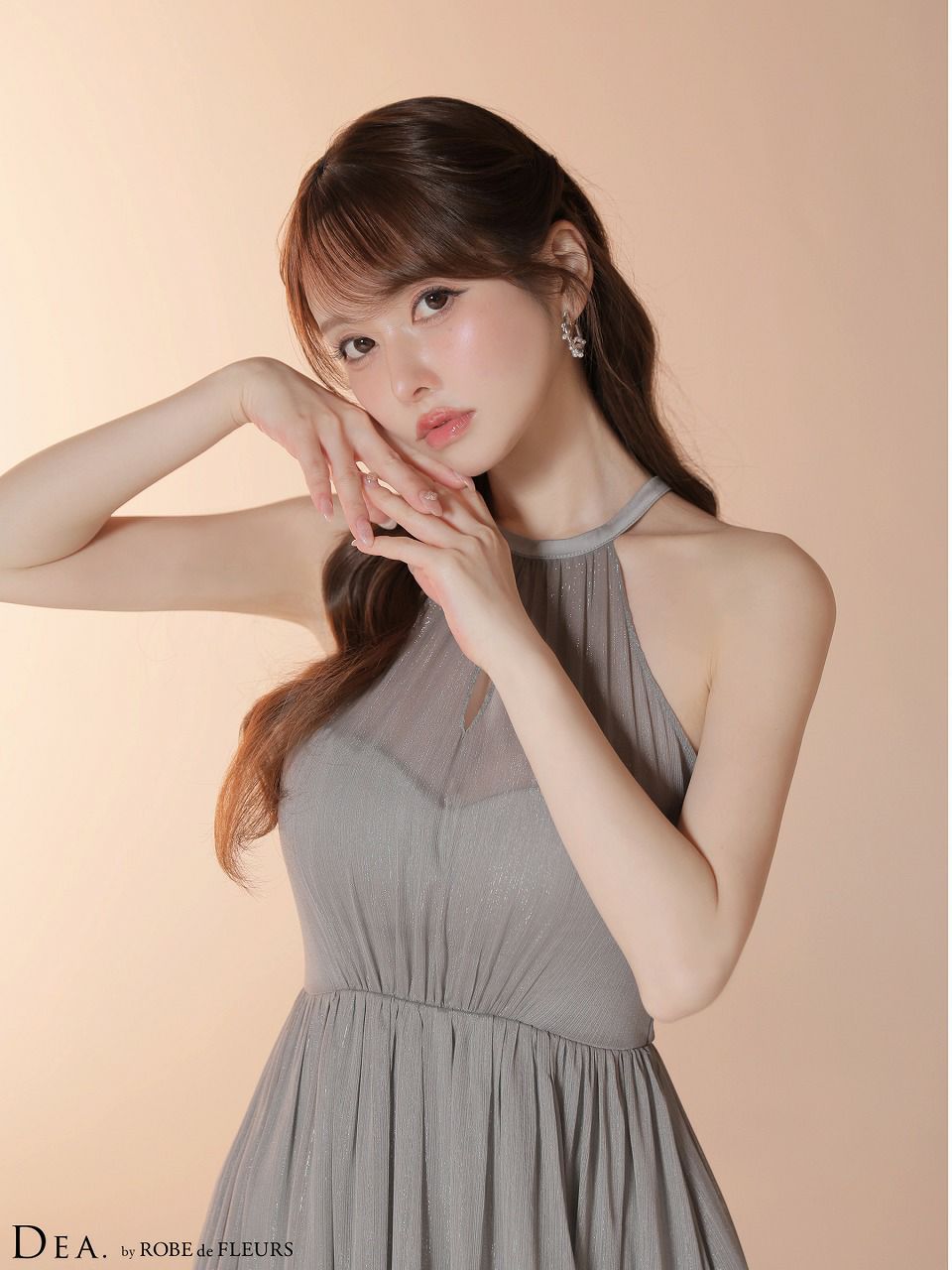 DEA. ディア バイ ローブドフルール 【Lサイズあり】 ラメシフォンホルターネックティアードロングドレス de4145