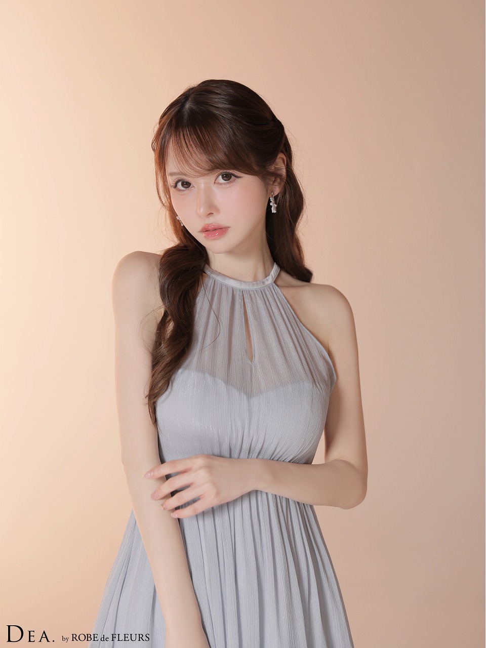 DEA. ディア バイ ローブドフルール 【Lサイズあり】 ラメシフォンホルターネックティアードロングドレス de4145