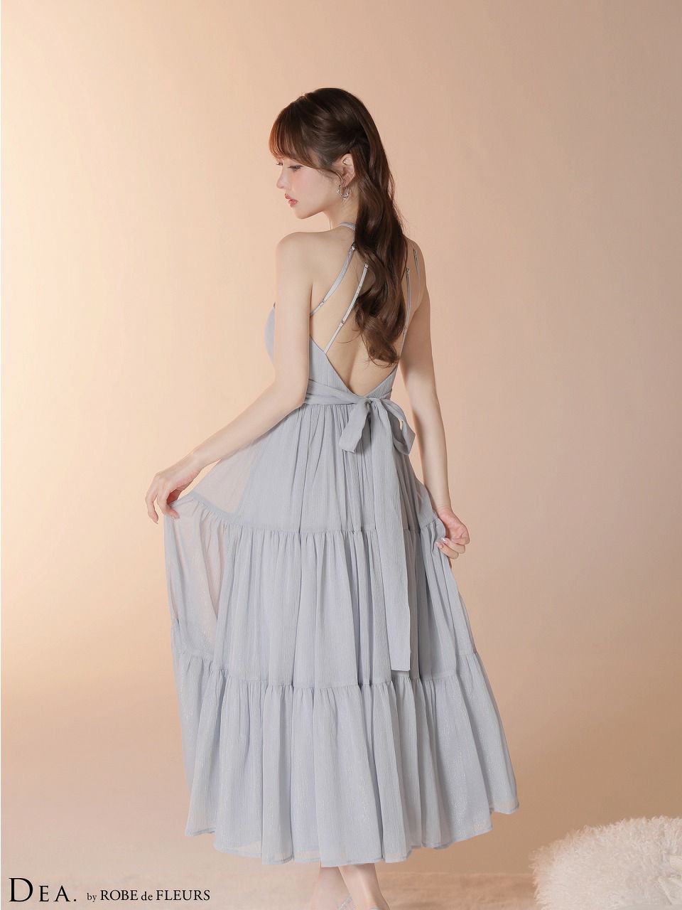 DEA. ディア バイ ローブドフルール 【Lサイズあり】 ラメシフォンホルターネックティアードロングドレス de4145