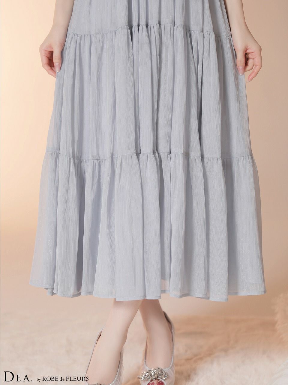 DEA. ディア バイ ローブドフルール 【Lサイズあり】 ラメシフォンホルターネックティアードロングドレス de4145