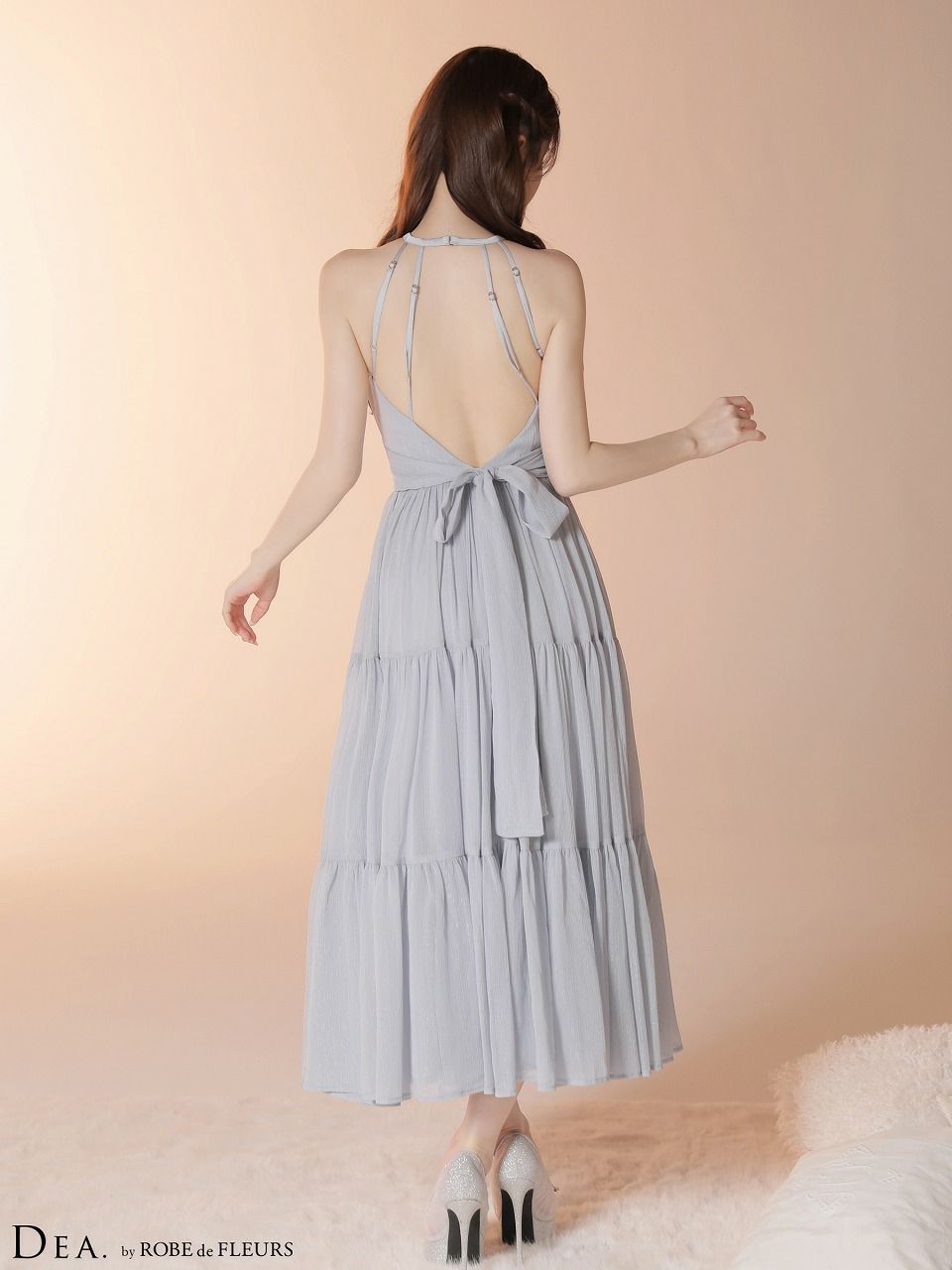DEA. ディア バイ ローブドフルール 【Lサイズあり】 ラメシフォンホルターネックティアードロングドレス de4145