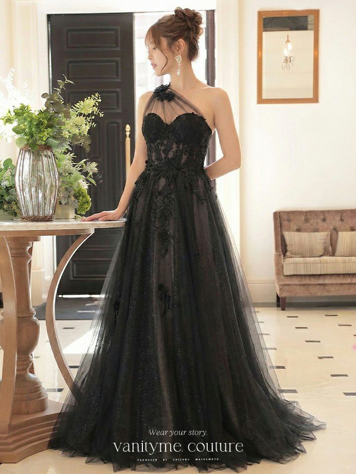 vanityME.couture. バニティミークチュール バースデードレス ワンショルダー フラワー ロングドレス ブラック  vctr-la-2382-5