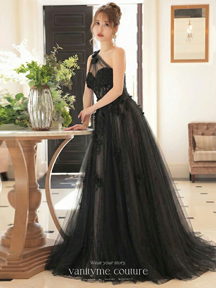 vanityME.couture. バニティミークチュール バースデードレス ワンショルダー フラワー ロングドレス ブラック  vctr-la-2382-5