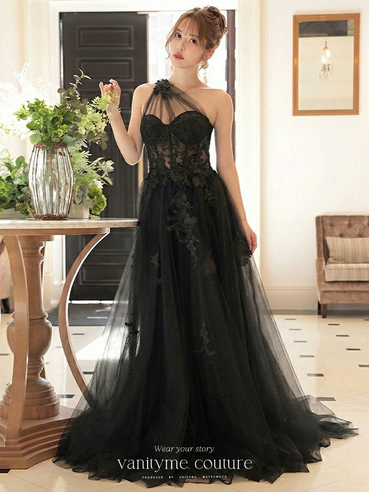 vanityME.couture. バニティミークチュール バースデードレス ワンショルダー フラワー ロングドレス ブラック  vctr-la-2382-5