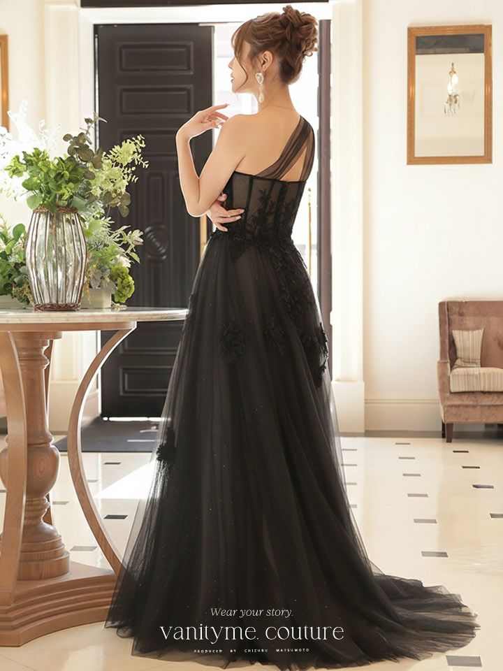vanityME.couture. バニティミークチュール バースデードレス ワンショルダー フラワー ロングドレス ブラック  vctr-la-2382-5