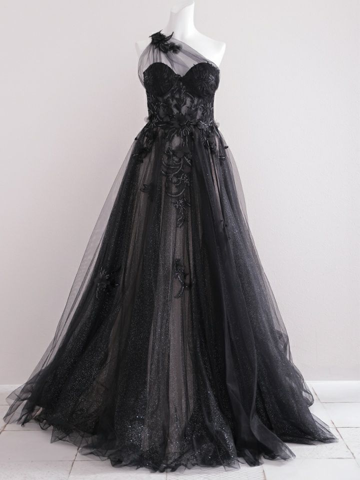 vanityME.couture. バニティミークチュール バースデードレス ワンショルダー フラワー ロングドレス ブラック  vctr-la-2382-5