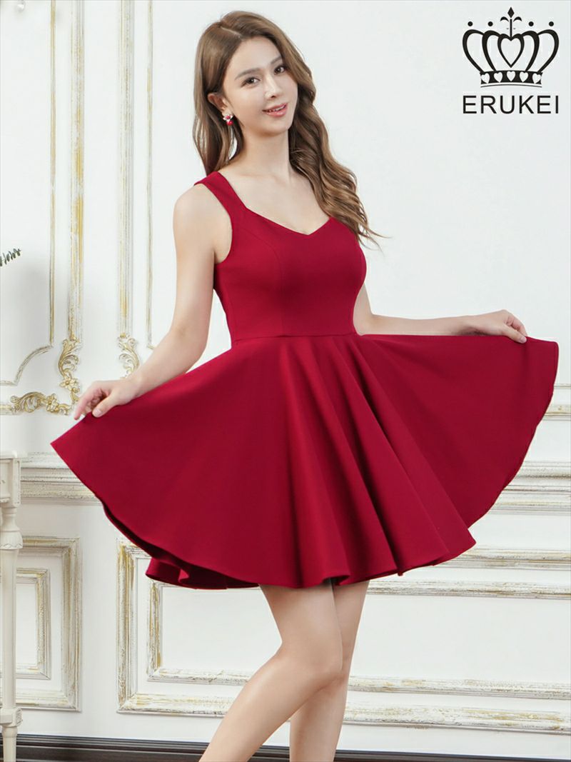 ERUKEI エルケイ ワンカラー・シンプル・ノースリーブ・Aライン・フレア・ミニドレス・ワンピース ek-e25192