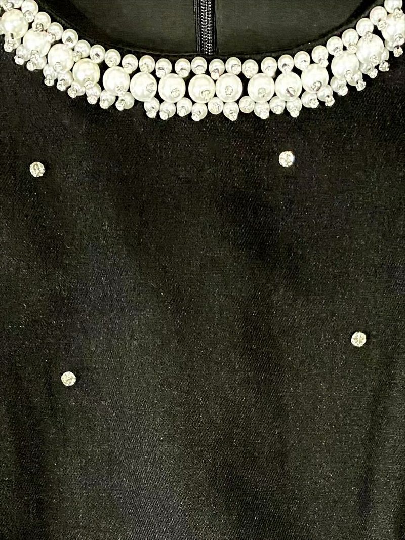 ERUKEI エルケイ 半袖・パール・ラインストーン・Aライン・ミニドレス・ワンピース ek-c2872