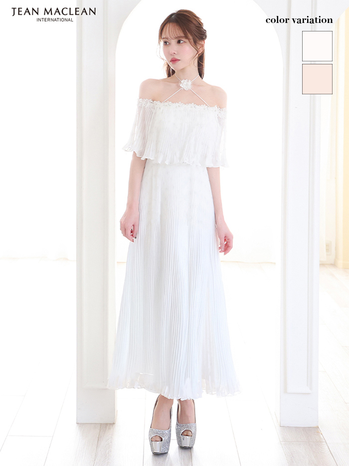 JEAN MACLEAN ジャンマクレーン オフショル/ワンカラー/シフォン/ローズコサージュチョーカー付き/3way/マキシ/フレア/ミディアムドレス ワンピース ja51867