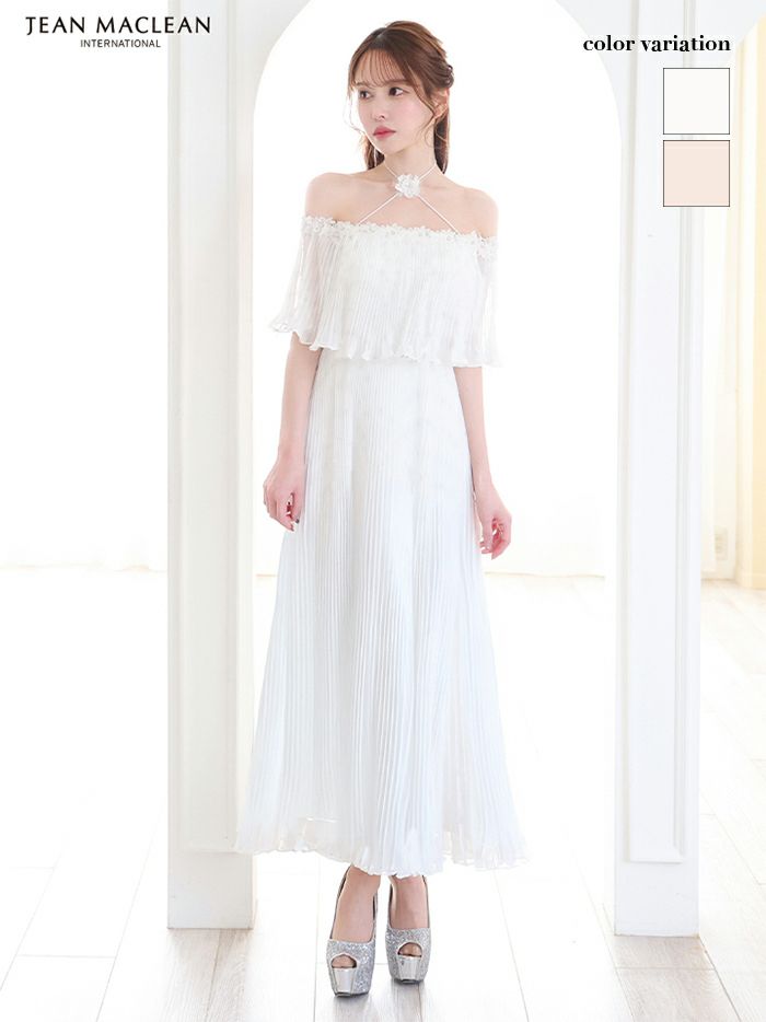 JEAN MACLEAN ジャンマクレーン オフショル/ワンカラー/シフォン/ローズコサージュチョーカー付き/3way/マキシ/フレア/ミディアムドレス ワンピース ja51867