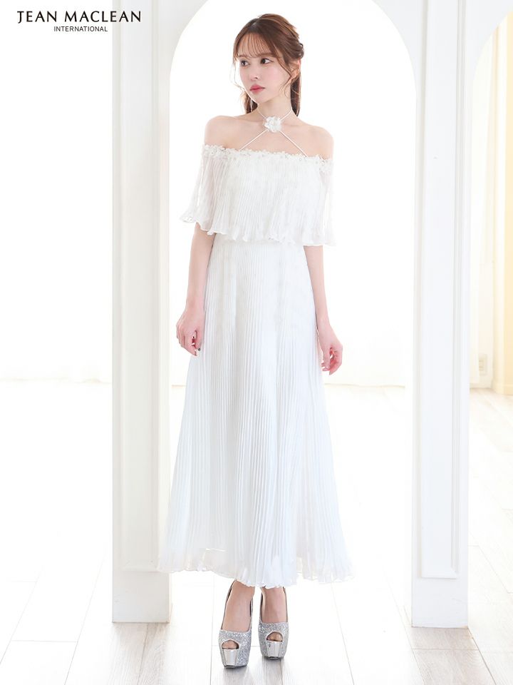 JEAN MACLEAN ジャンマクレーン オフショル/ワンカラー/シフォン/ローズコサージュチョーカー付き/3way/マキシ/フレア/ミディアムドレス ワンピース ja51867
