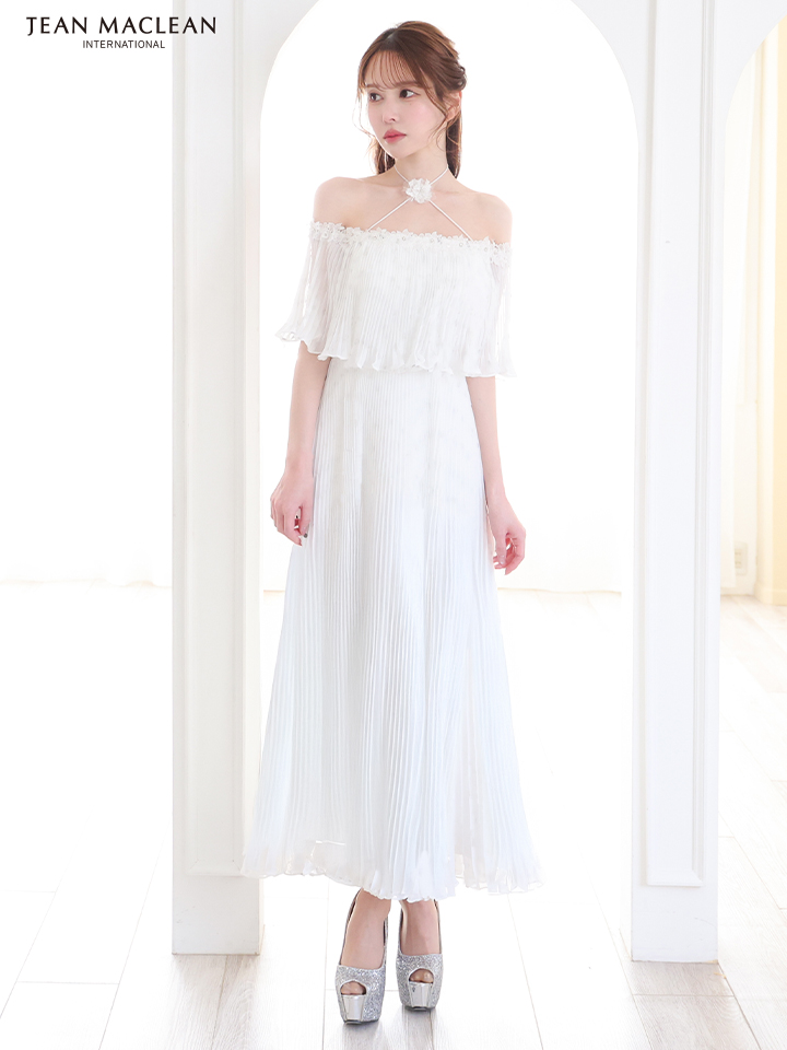 JEAN MACLEAN ジャンマクレーン オフショル/ワンカラー/シフォン/ローズコサージュチョーカー付き/3way/マキシ/フレア/ミディアムドレス ワンピース ja51867