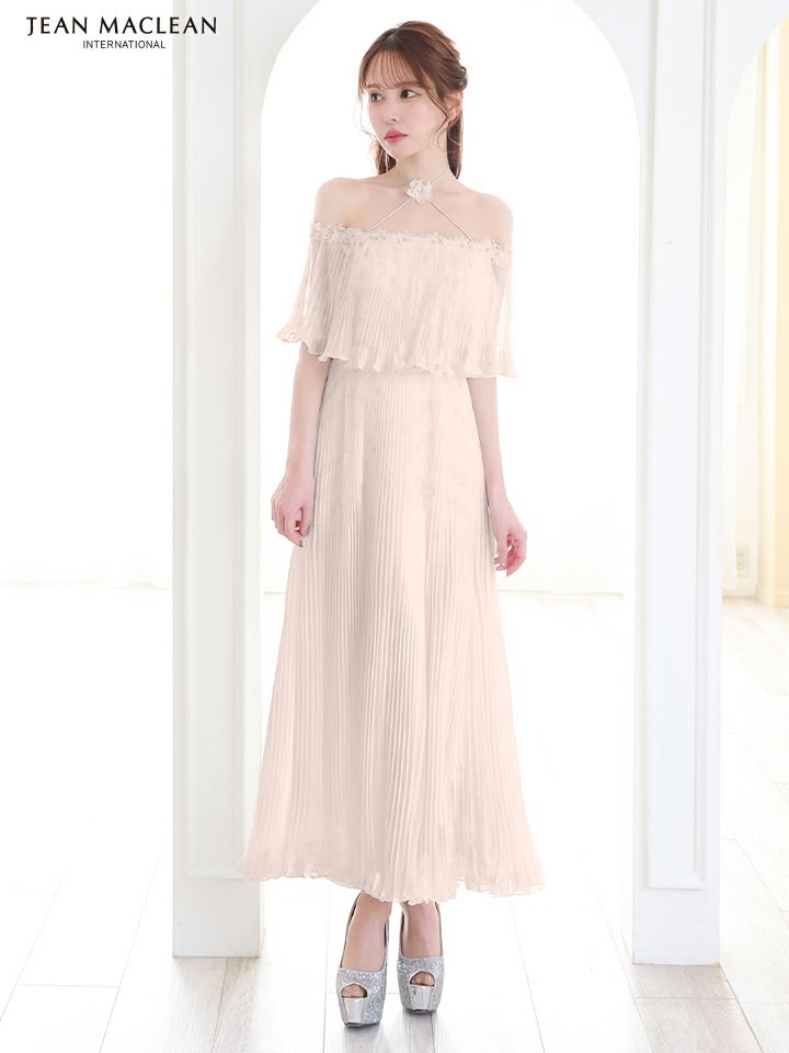 JEAN MACLEAN ジャンマクレーン オフショル/ワンカラー/シフォン/ローズコサージュチョーカー付き/3way/マキシ/フレア/ミディアムドレス ワンピース ja51867