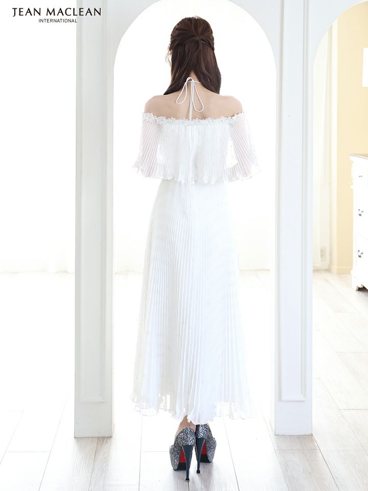 JEAN MACLEAN ジャンマクレーン オフショル/ワンカラー/シフォン/ローズコサージュチョーカー付き/3way/マキシ/フレア/ミディアムドレス ワンピース ja51867