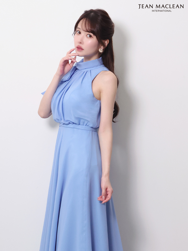 JEAN MACLEAN ジャンマクレーン パステルカラー/シフォン/ボウタイリボン/ウエスト切替/Aライン/ロングドレス ja61032