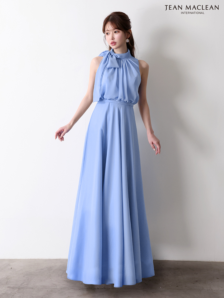 JEAN MACLEAN ジャンマクレーン パステルカラー/シフォン/ボウタイリボン/ウエスト切替/Aライン/ロングドレス ja61032