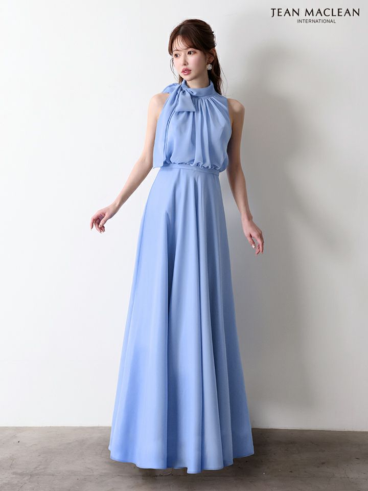 JEAN MACLEAN ジャンマクレーン パステルカラー/シフォン/ボウタイリボン/ウエスト切替/Aライン/ロングドレス ja61032