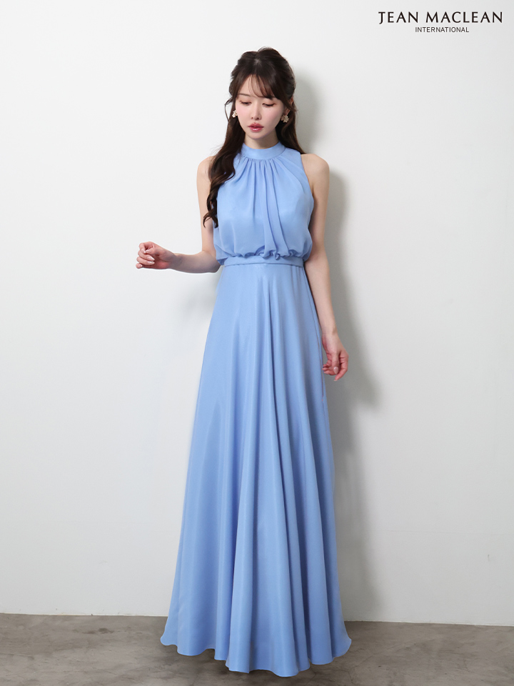 JEAN MACLEAN ジャンマクレーン パステルカラー/シフォン/ボウタイリボン/ウエスト切替/Aライン/ロングドレス ja61032
