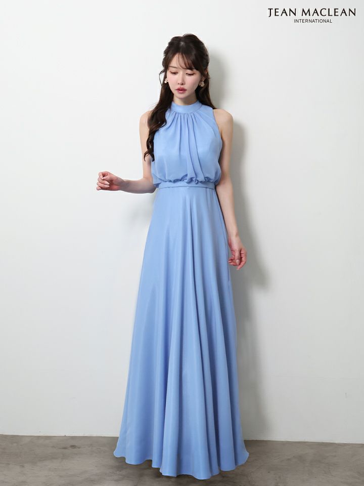 JEAN MACLEAN ジャンマクレーン パステルカラー/シフォン/ボウタイリボン/ウエスト切替/Aライン/ロングドレス ja61032